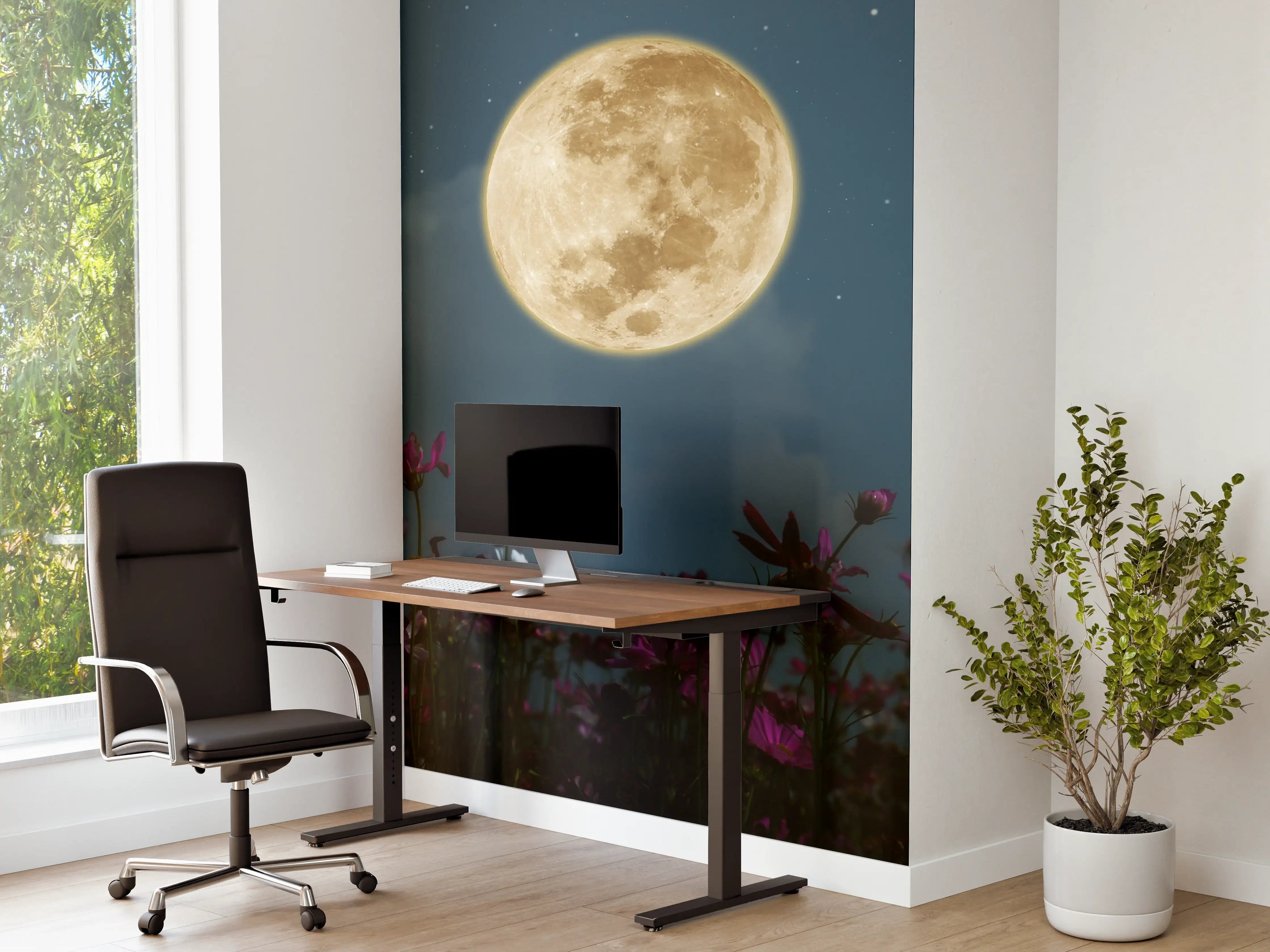 Büro Wandgestaltung - Kosmosblüten bei Vollmond