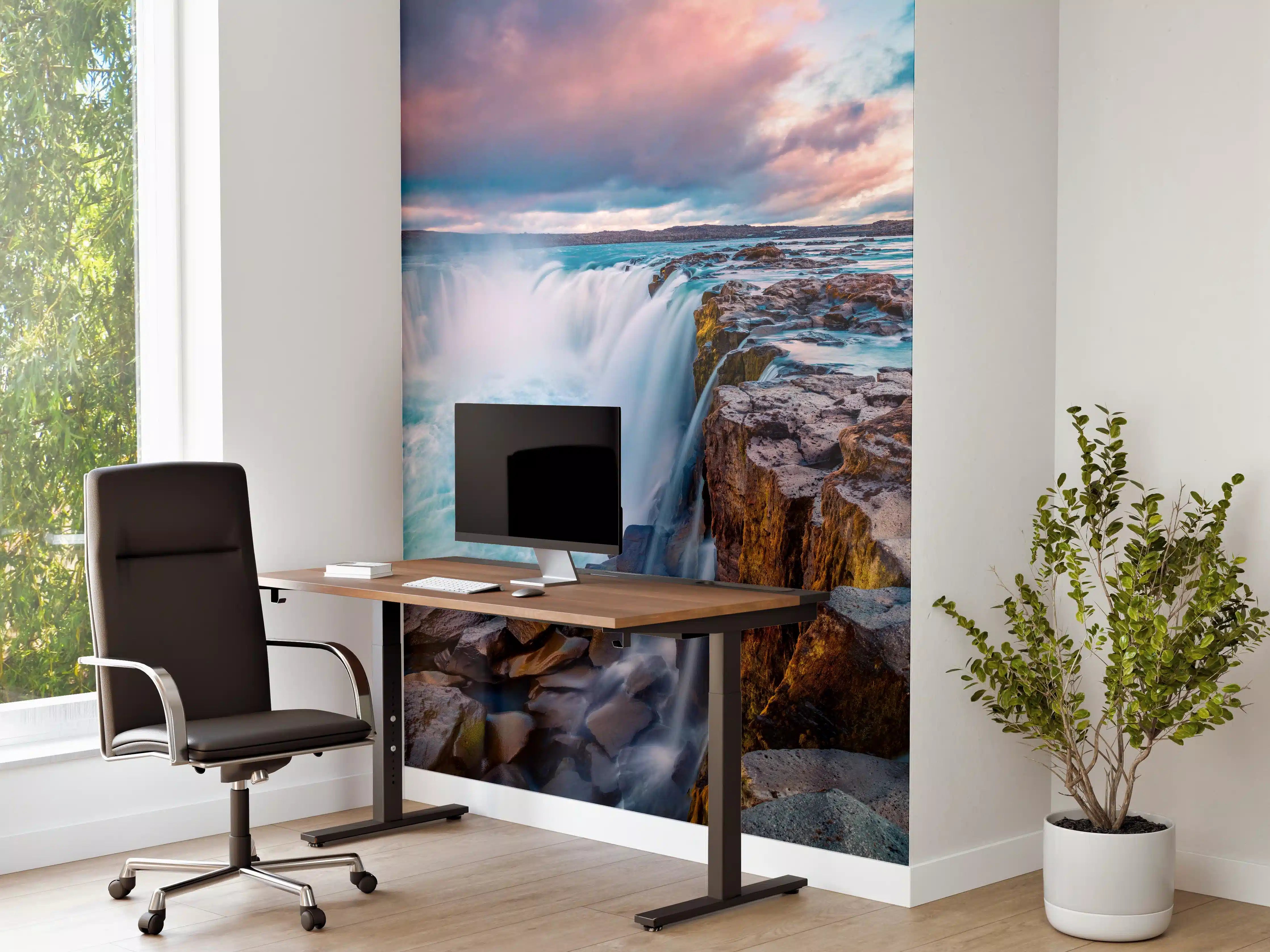 Büro Wandgestaltung - Kraftvolle Sommeransicht des Selfoss-Wasserfalls