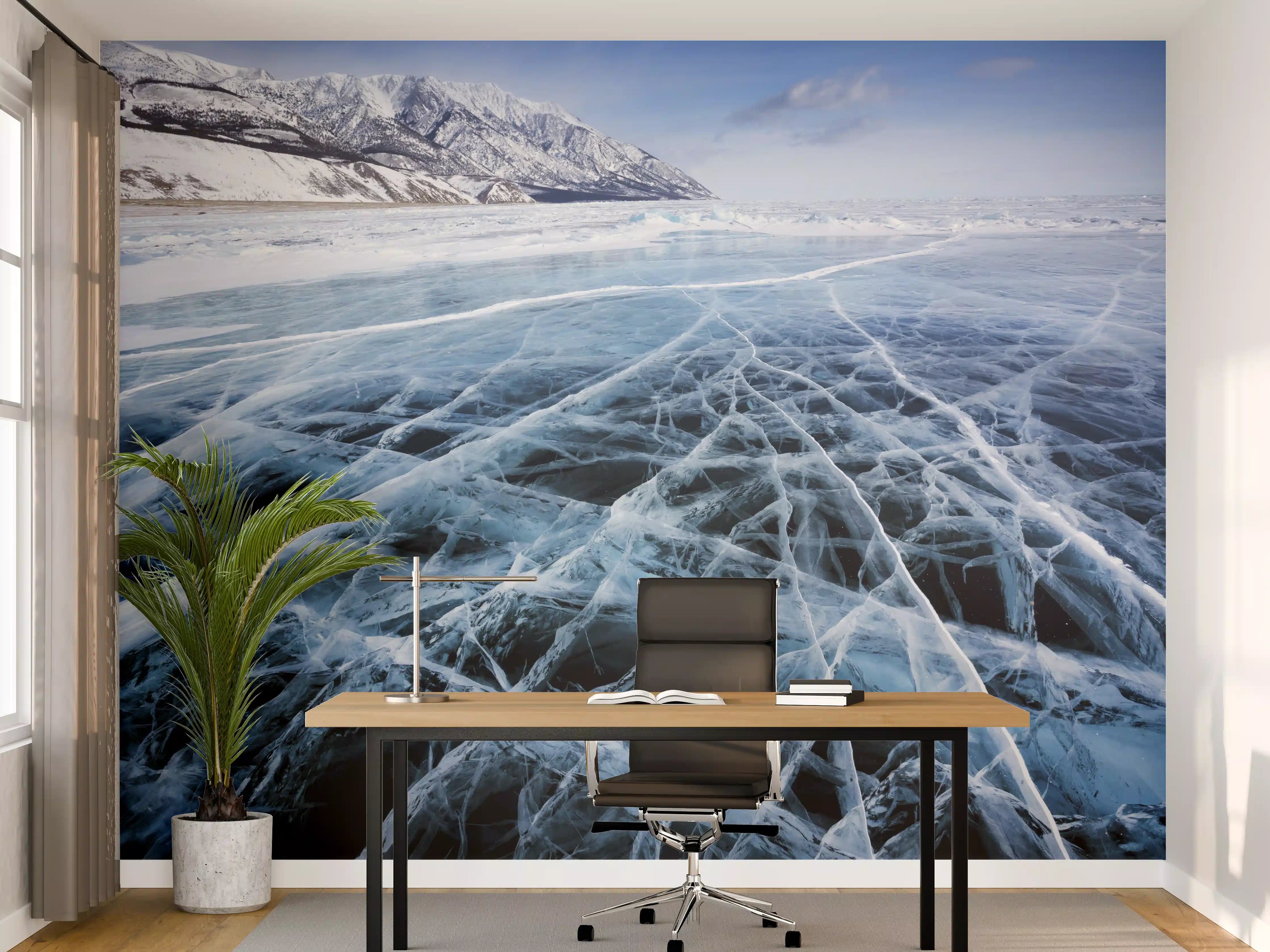 Büro Wandgestaltung - Kristallklarer Eissee mit schwarzen Rissen
