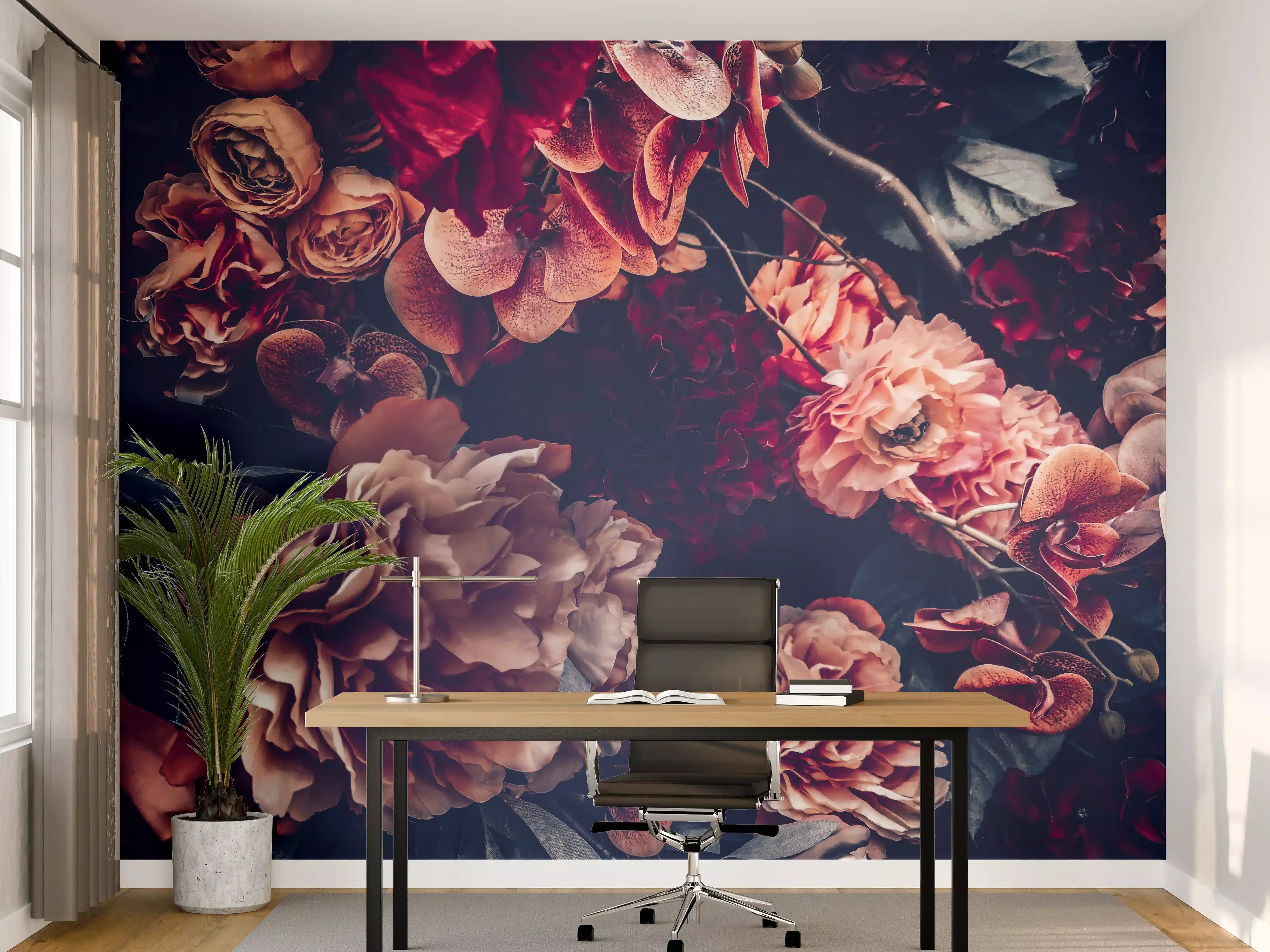 Büro Wandgestaltung - Künstliche Blumen im Vintage-Stil
