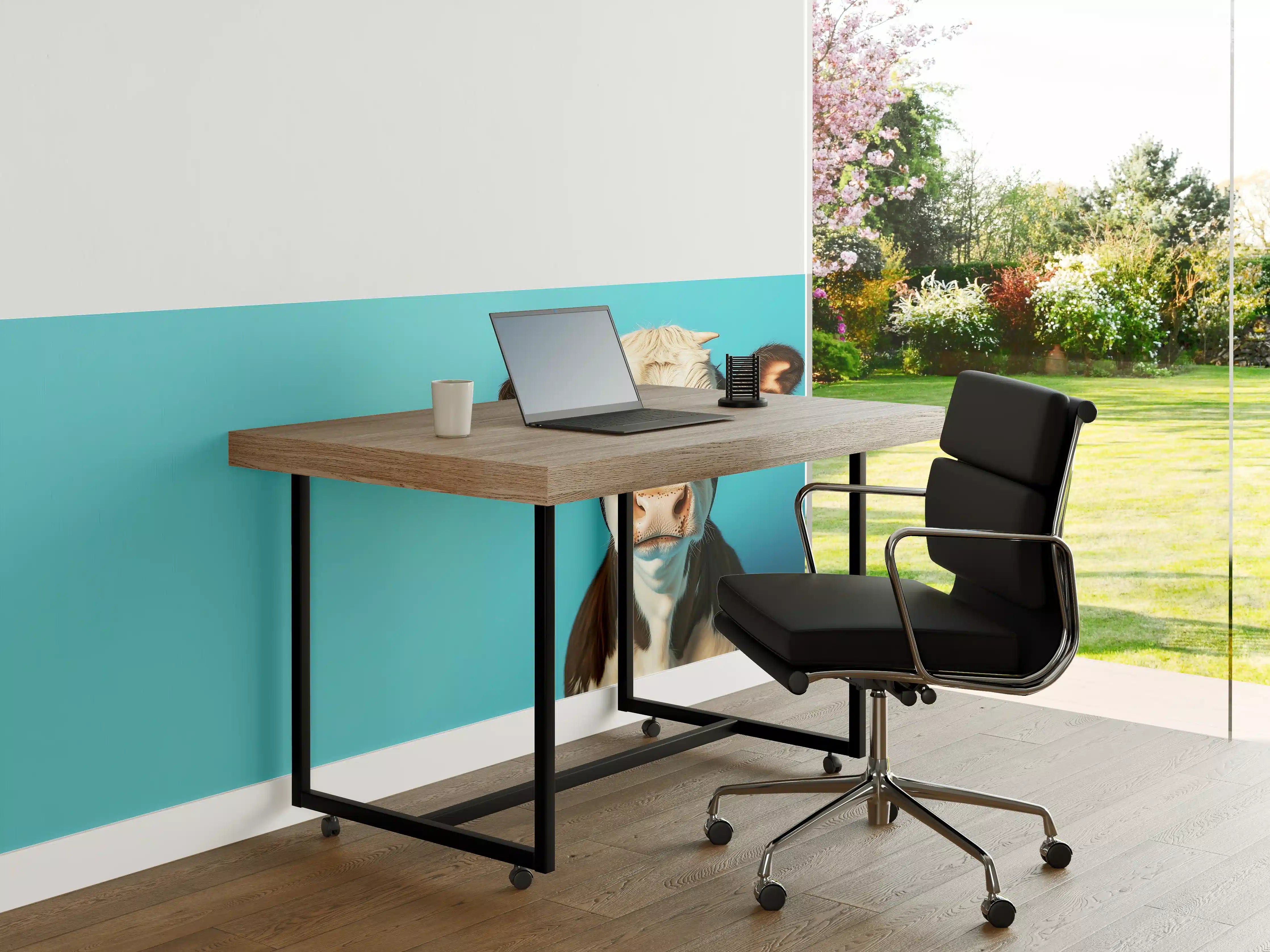 Büro Wandgestaltung - Kuh mit Sonnenbrille, Türkis