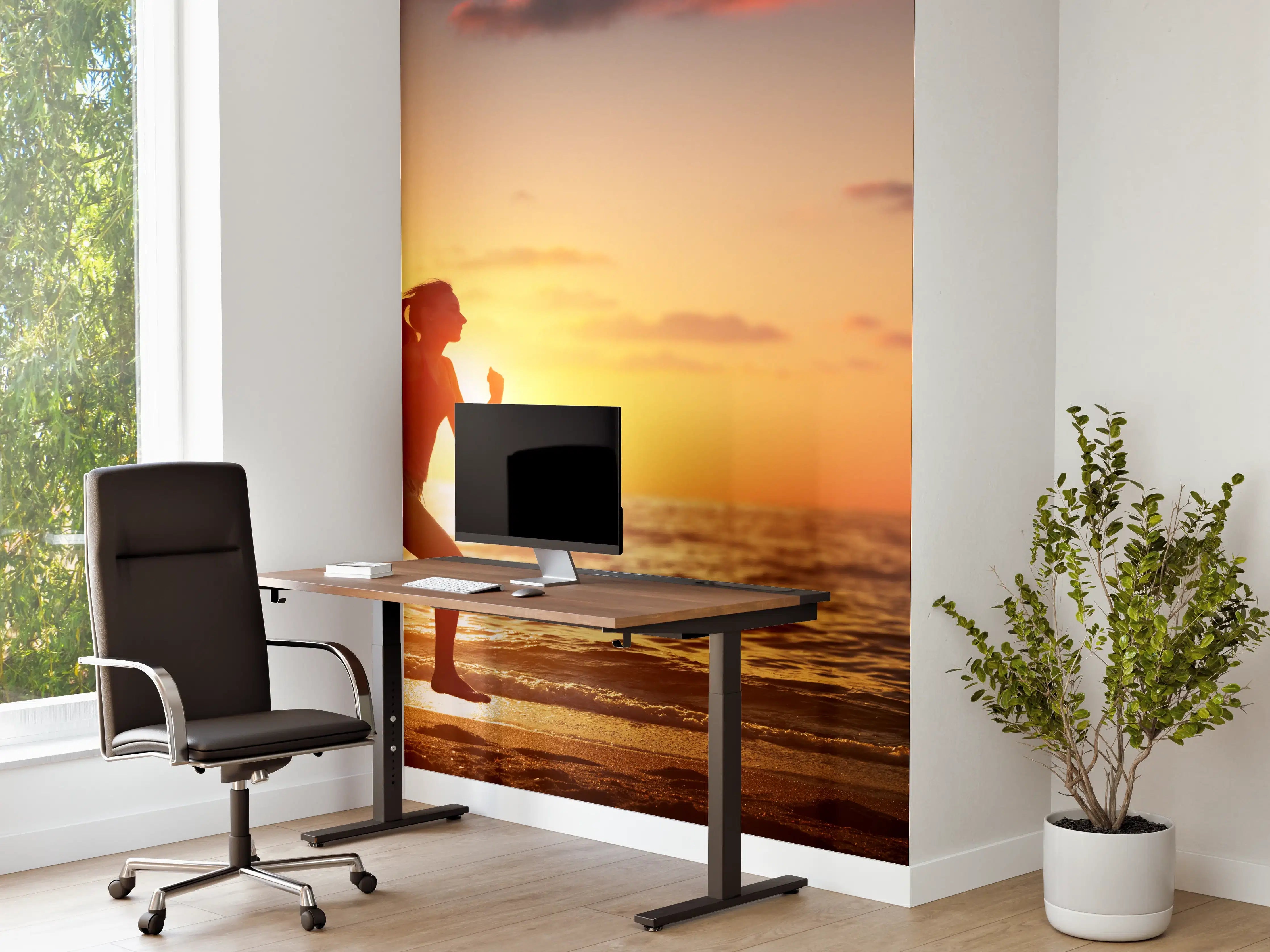 Büro Wandgestaltung - Läuferin am Strand im Sonnnenuntergang 