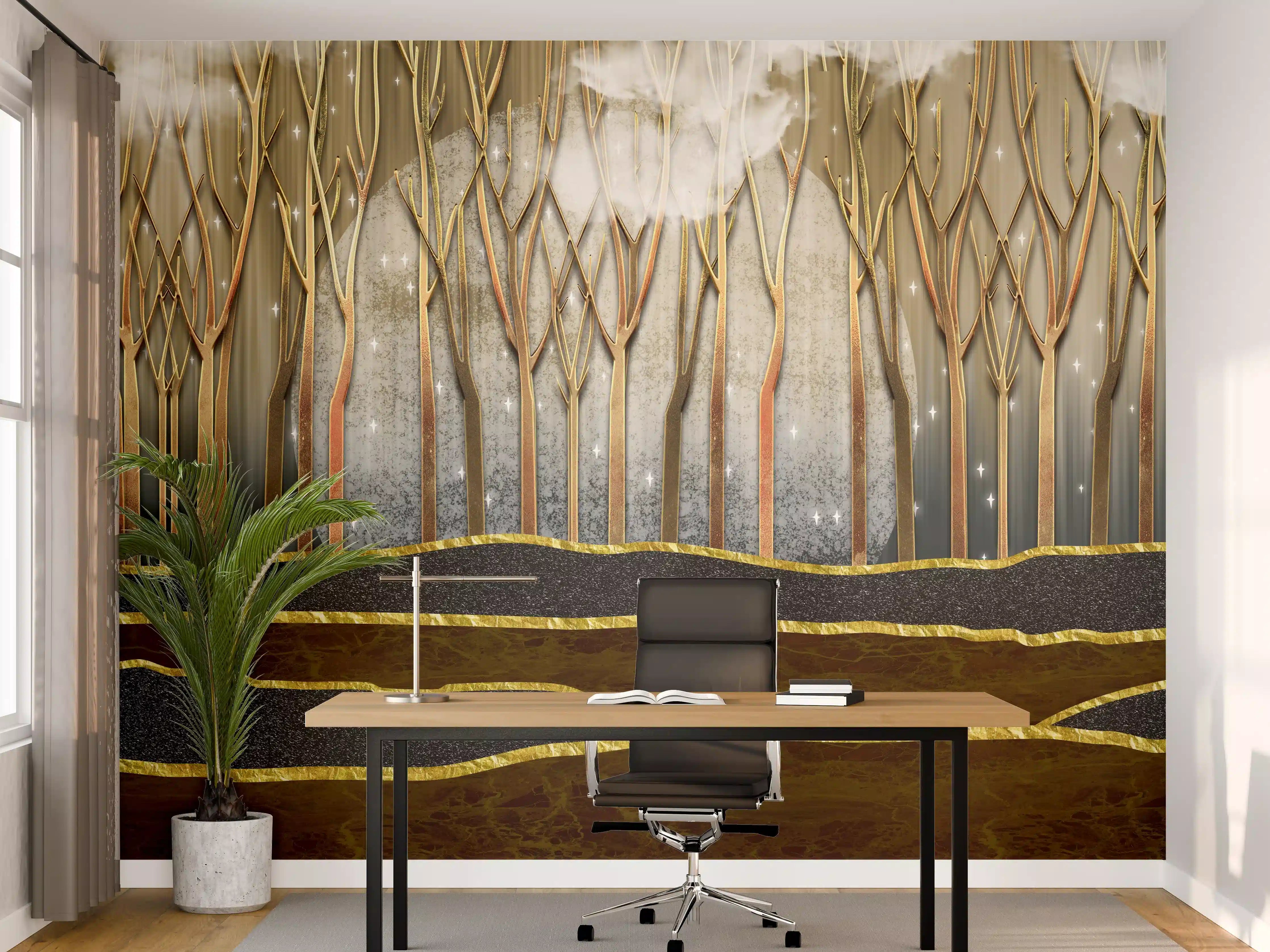 Büro Wandgestaltung - Landschafts Kunst- goldene Bäume