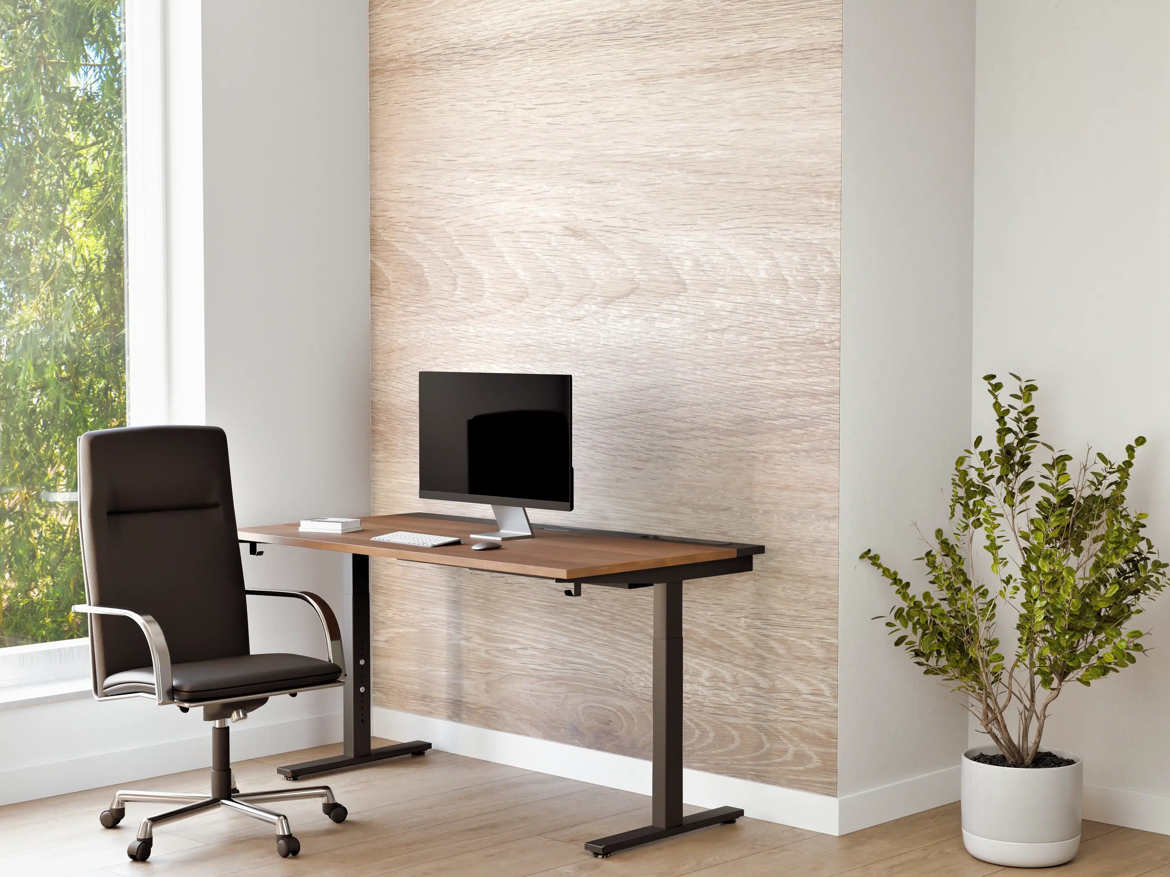 Büro Wandgestaltung - Lange beige Holzplatte