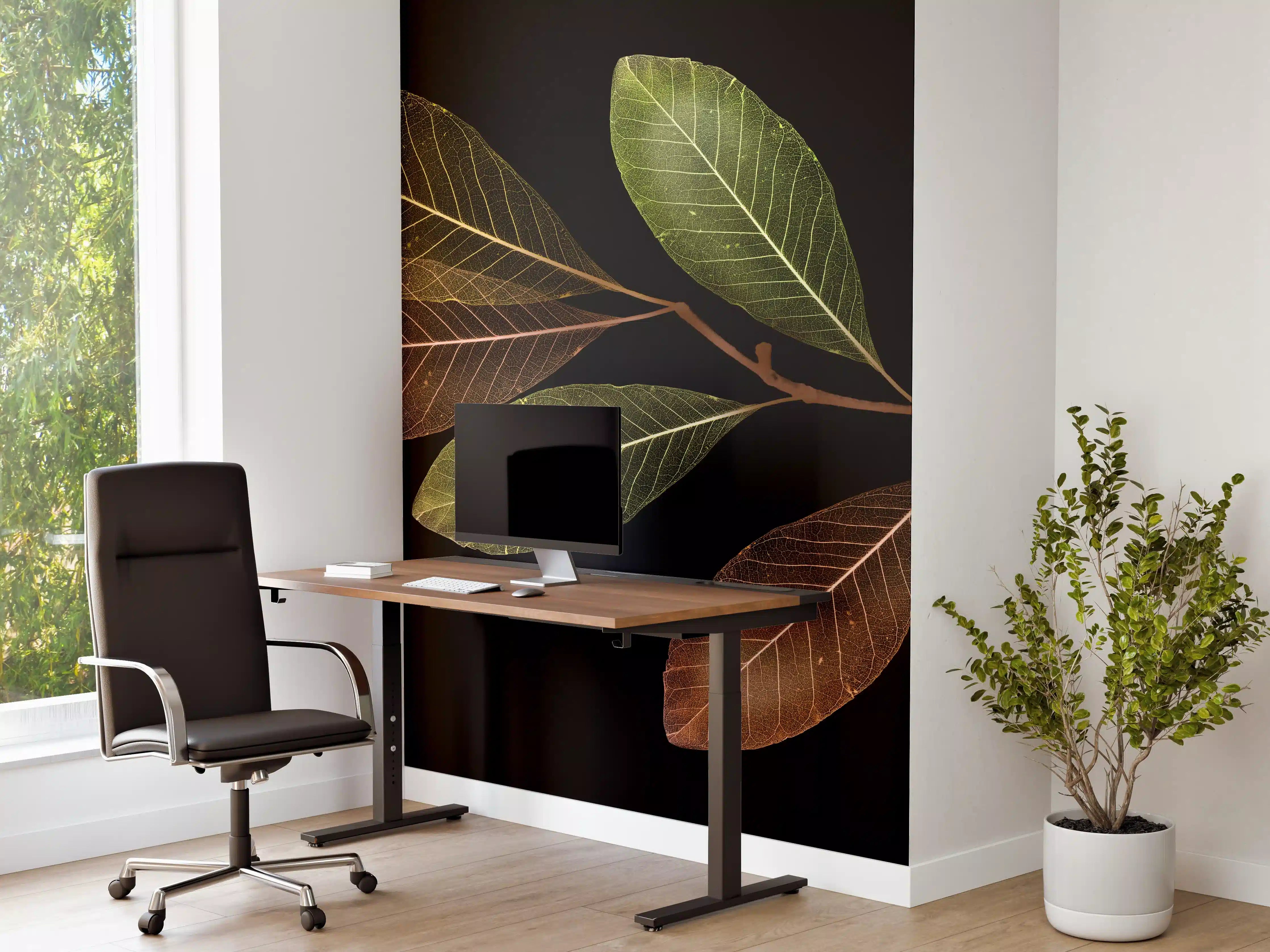 Büro Wandgestaltung - Laubzweig Grün-Braun Textur