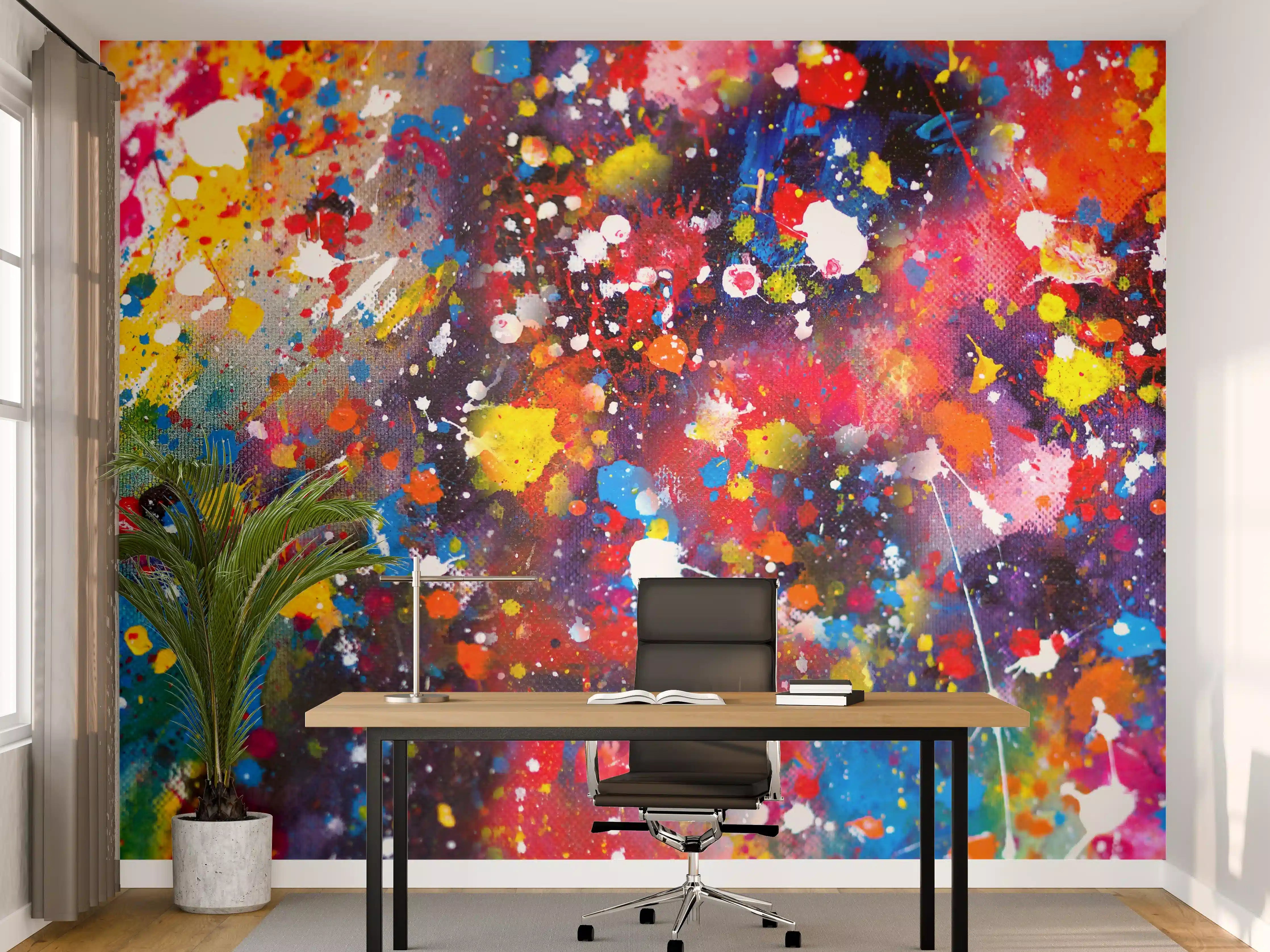 Büro Wandgestaltung - Lebendige Farbexplosion in Acryltechnik