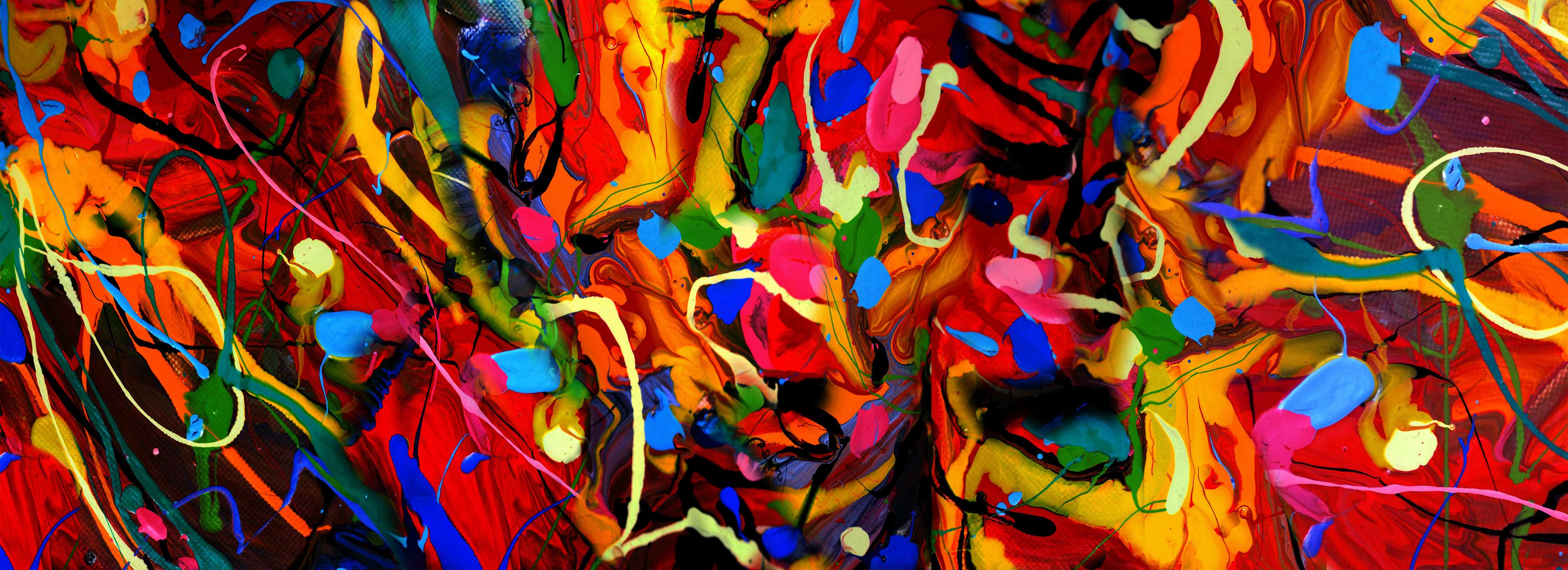 Büro Wandgestaltung-Lebendige bunte Malerei mit dynamischer Farbexplosion