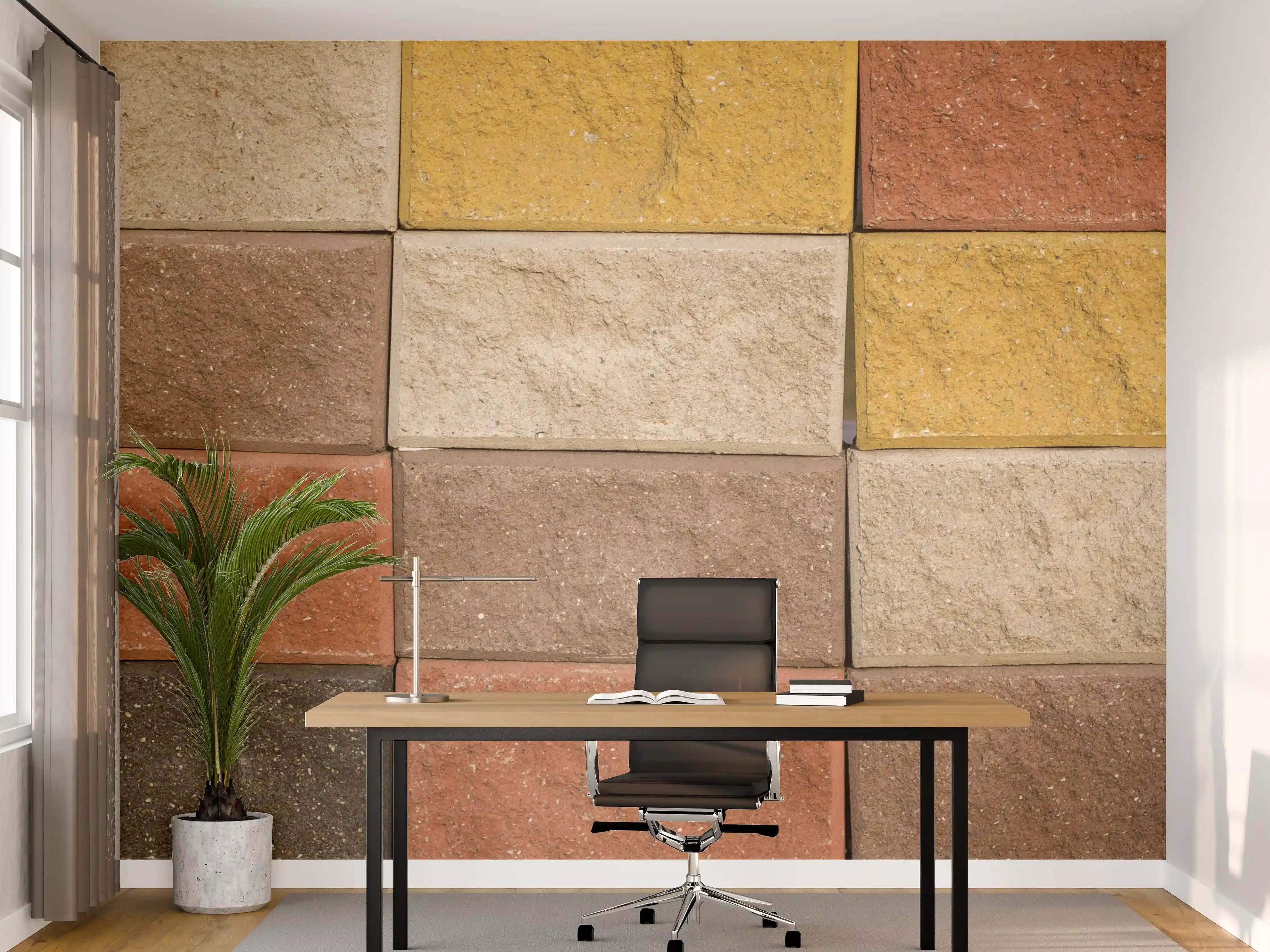 Büro Wandgestaltung - Lebendige bunte Steinmauer