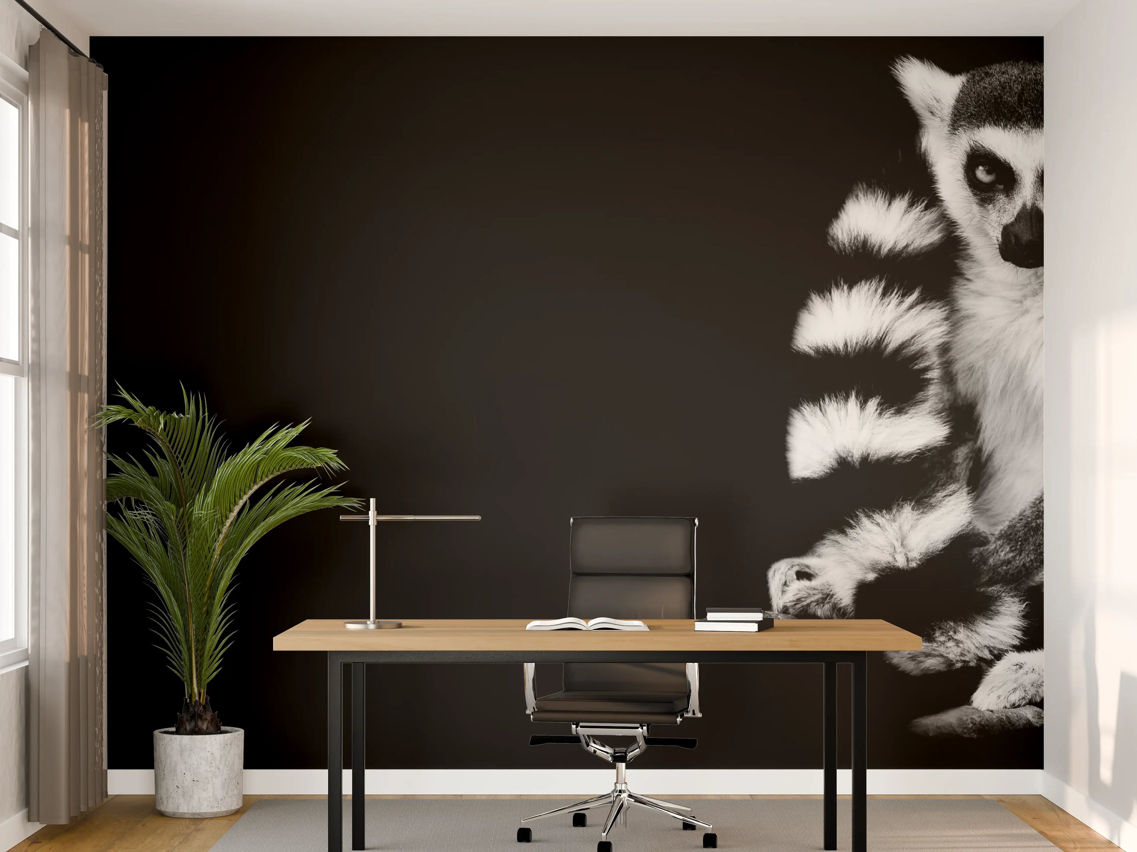 Büro Wandgestaltung - Lemur auf schwarzem Hintergrund