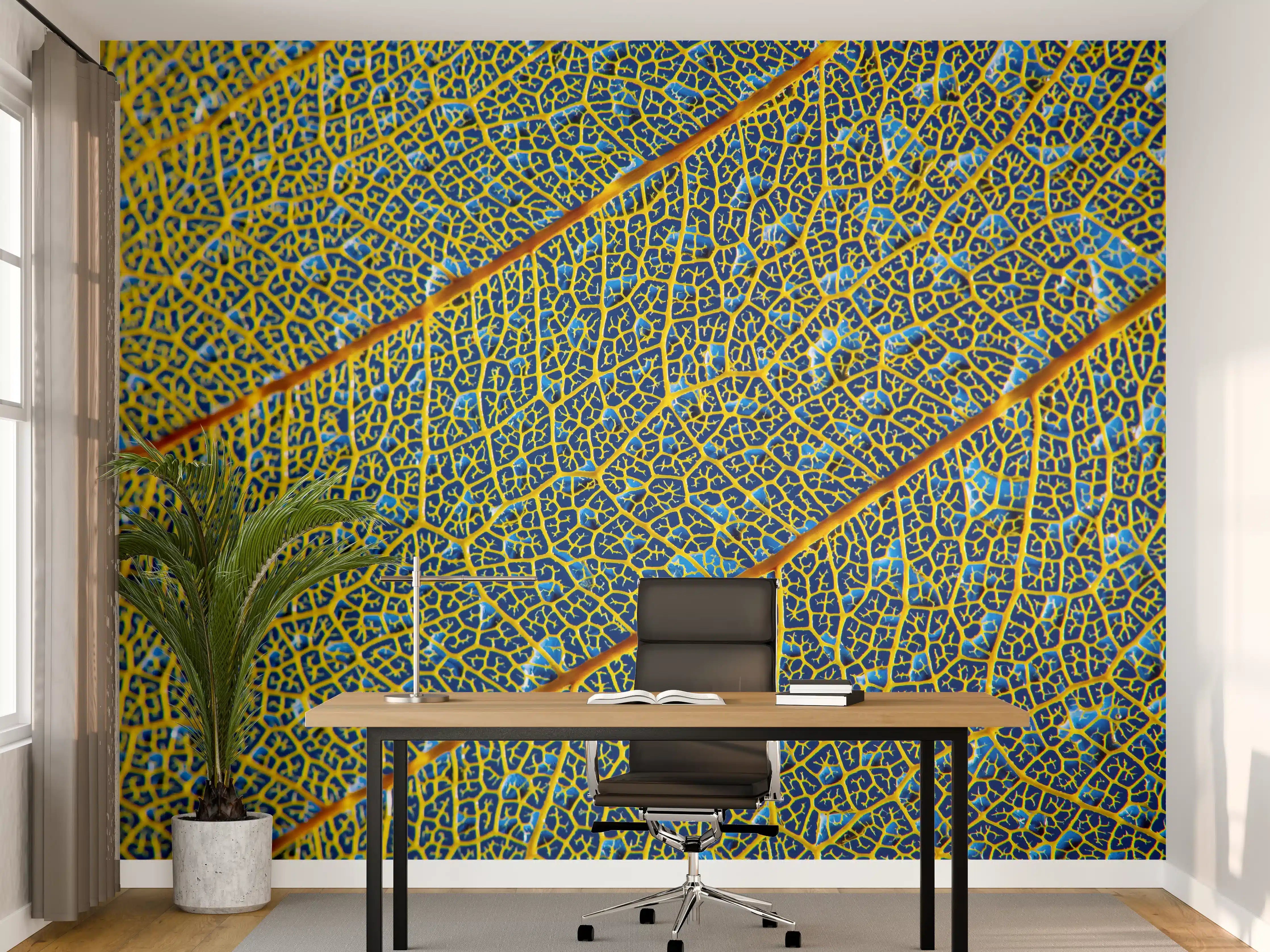 Büro Wandgestaltung - Leuchtend Gelbes Blattadern Makro