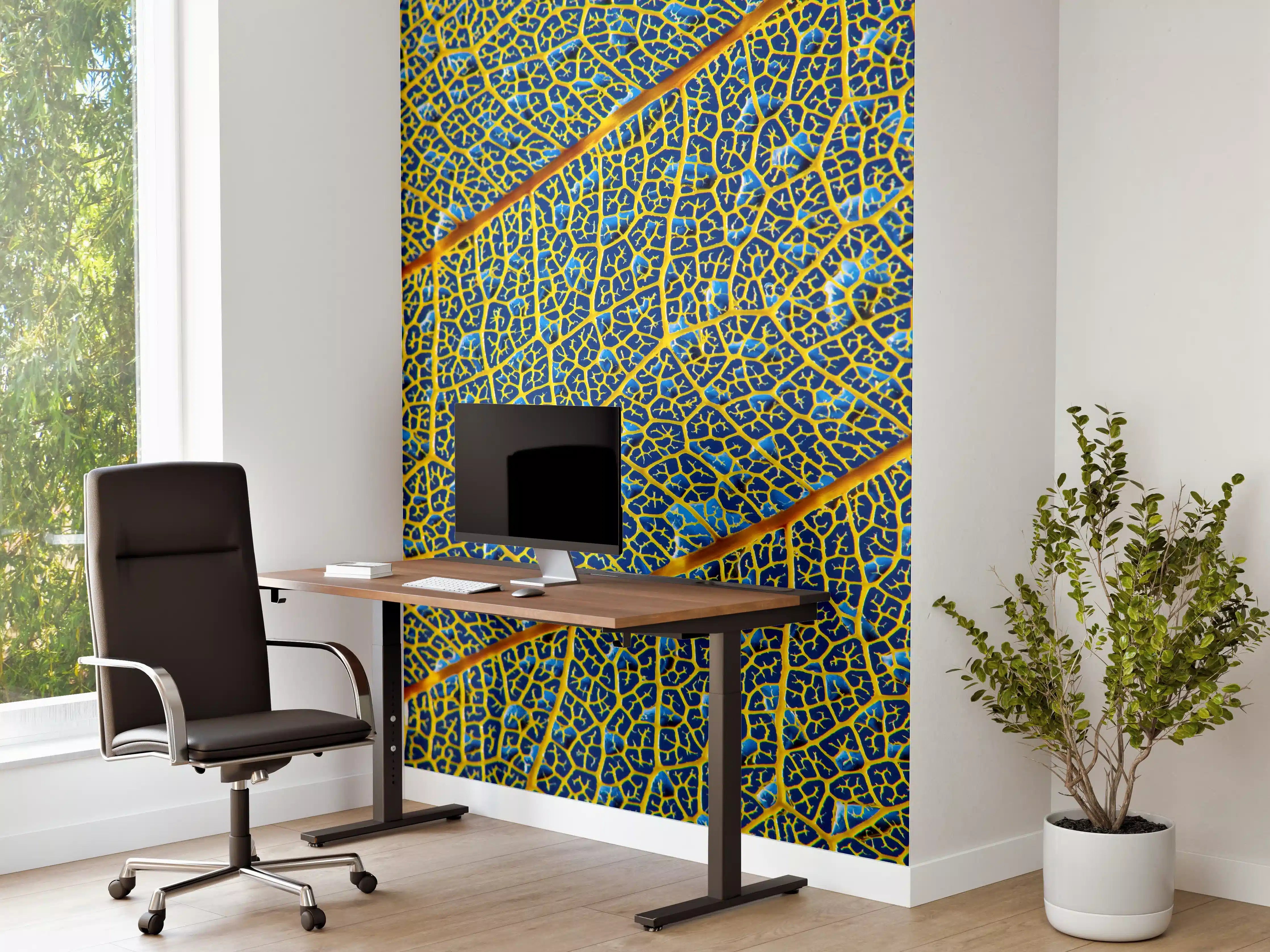Büro Wandgestaltung - Leuchtend Gelbes Blattadern Makro