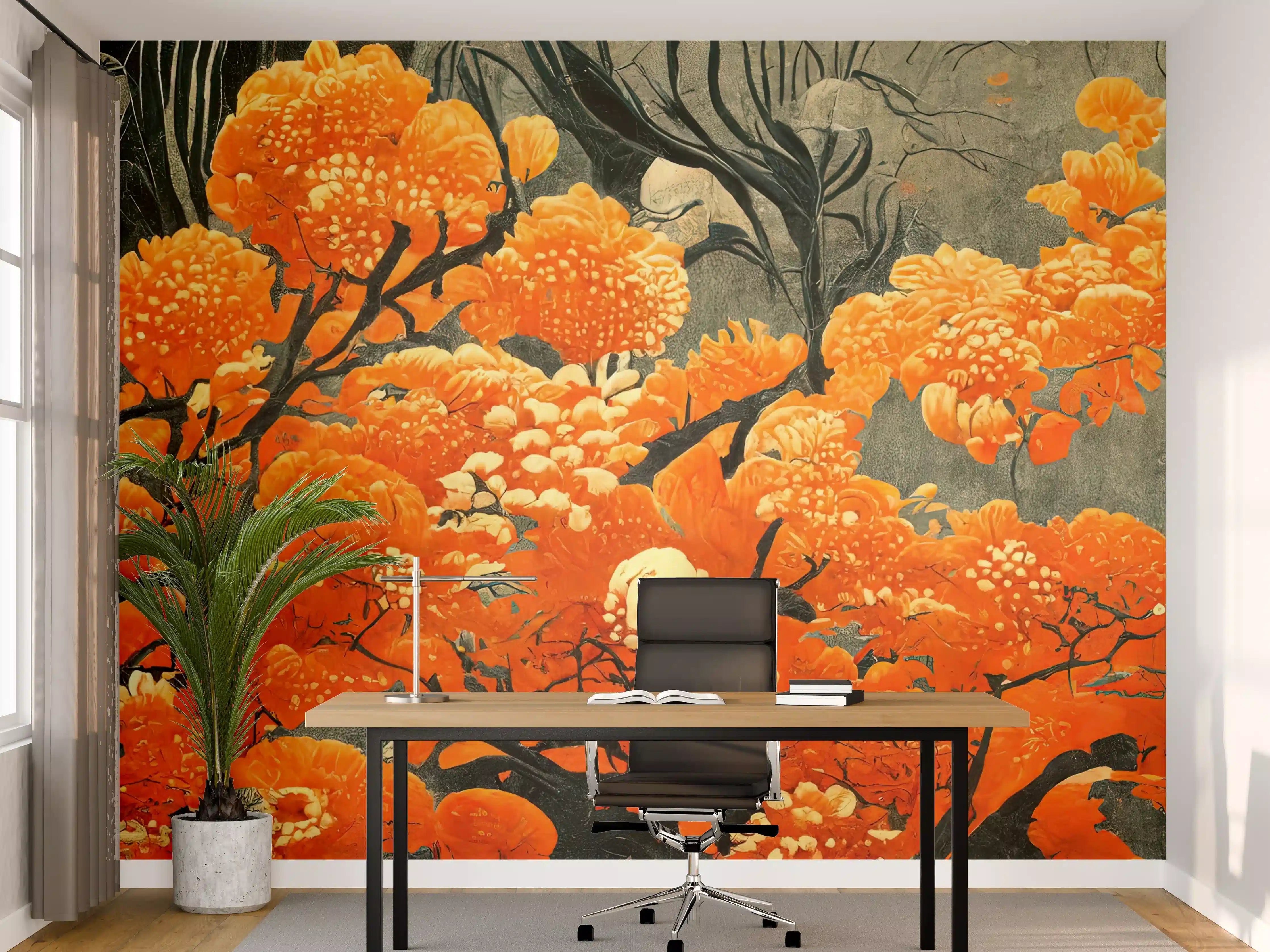 Büro Wandgestaltung - Leuchtend orange Blütenpracht
