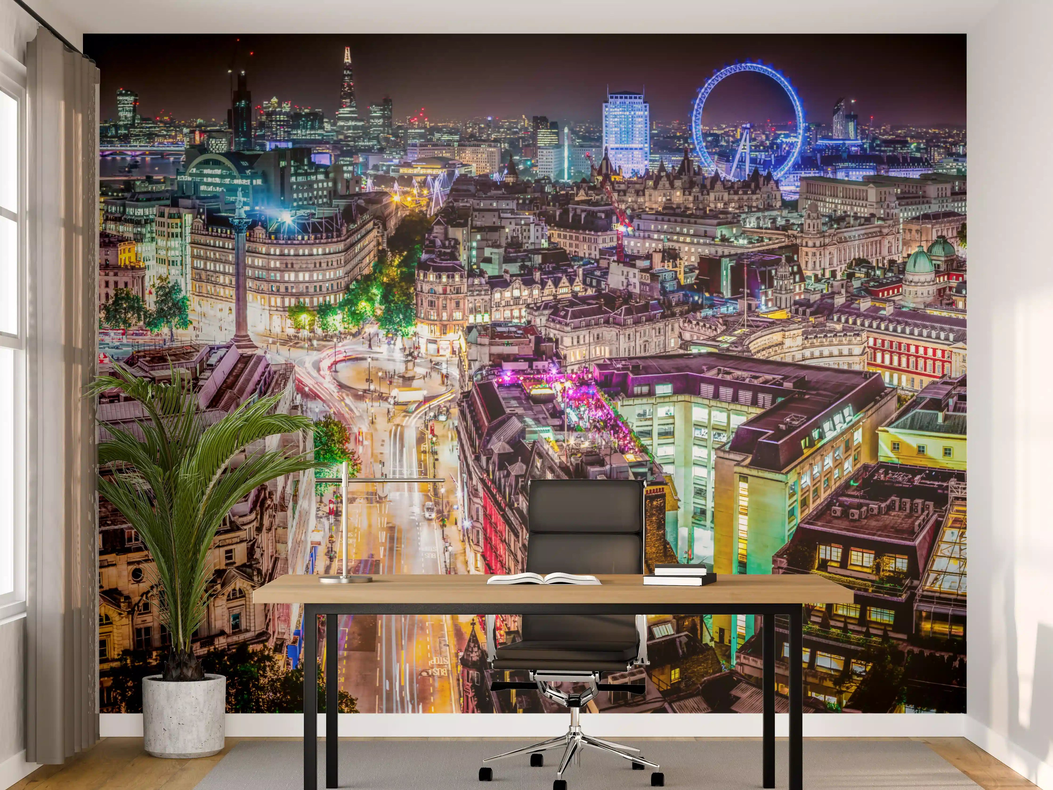 Büro Wandgestaltung - Leuchtende Londonder Stadt bei Nacht