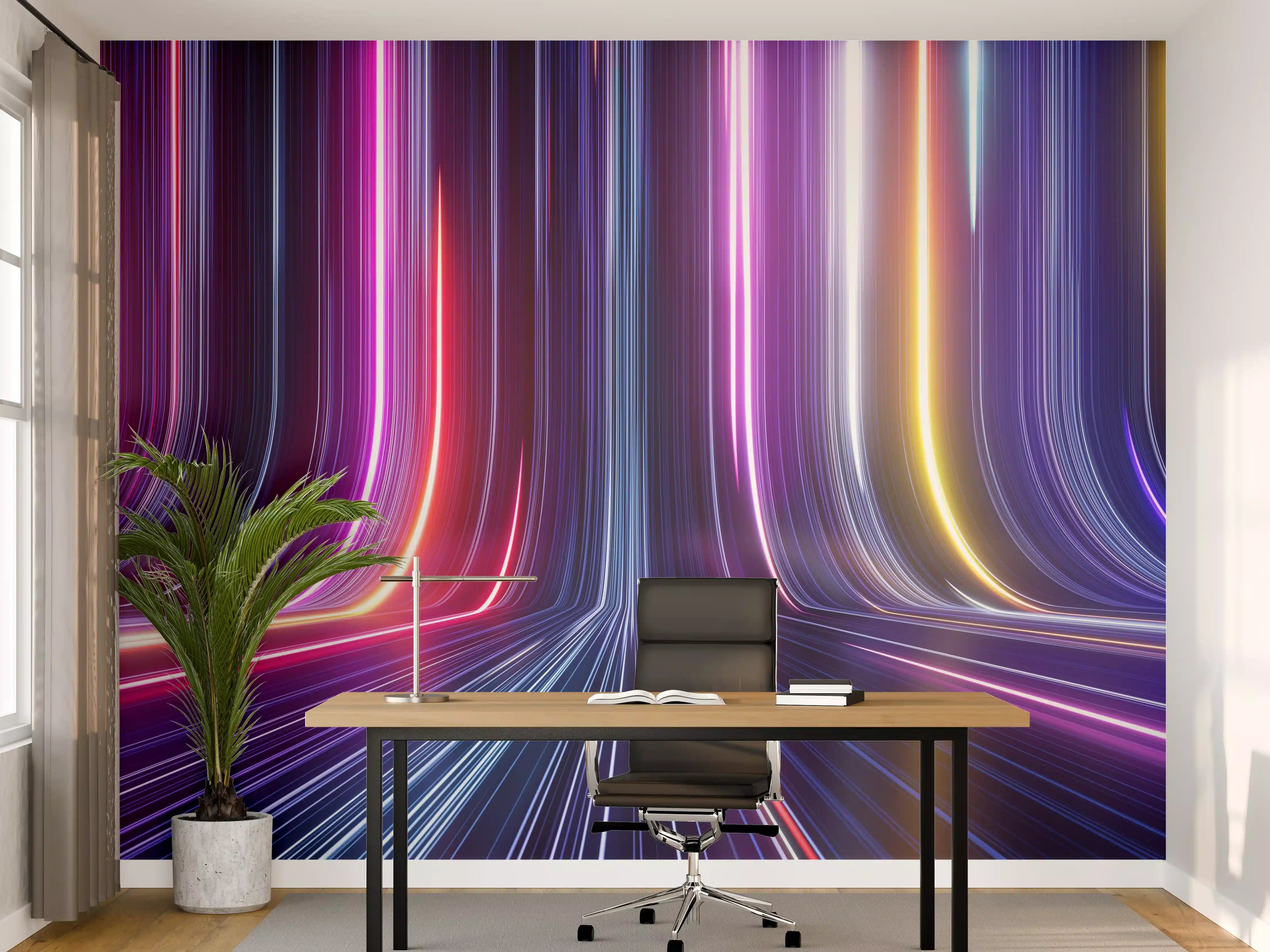 Büro Wandgestaltung - Leuchtende Neonlichter in dunkler Nacht