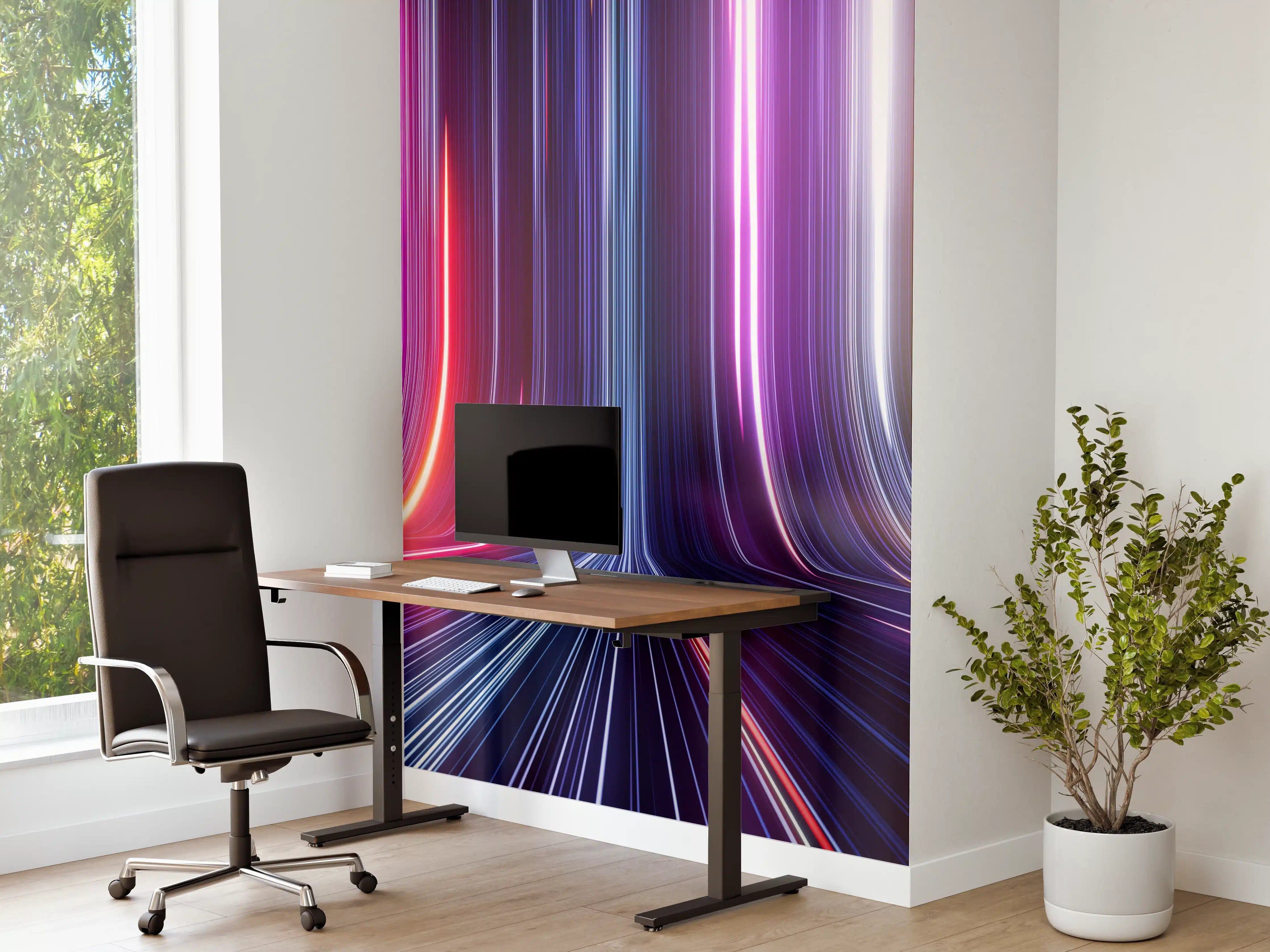 Büro Wandgestaltung - Leuchtende Neonlichter in dunkler Nacht