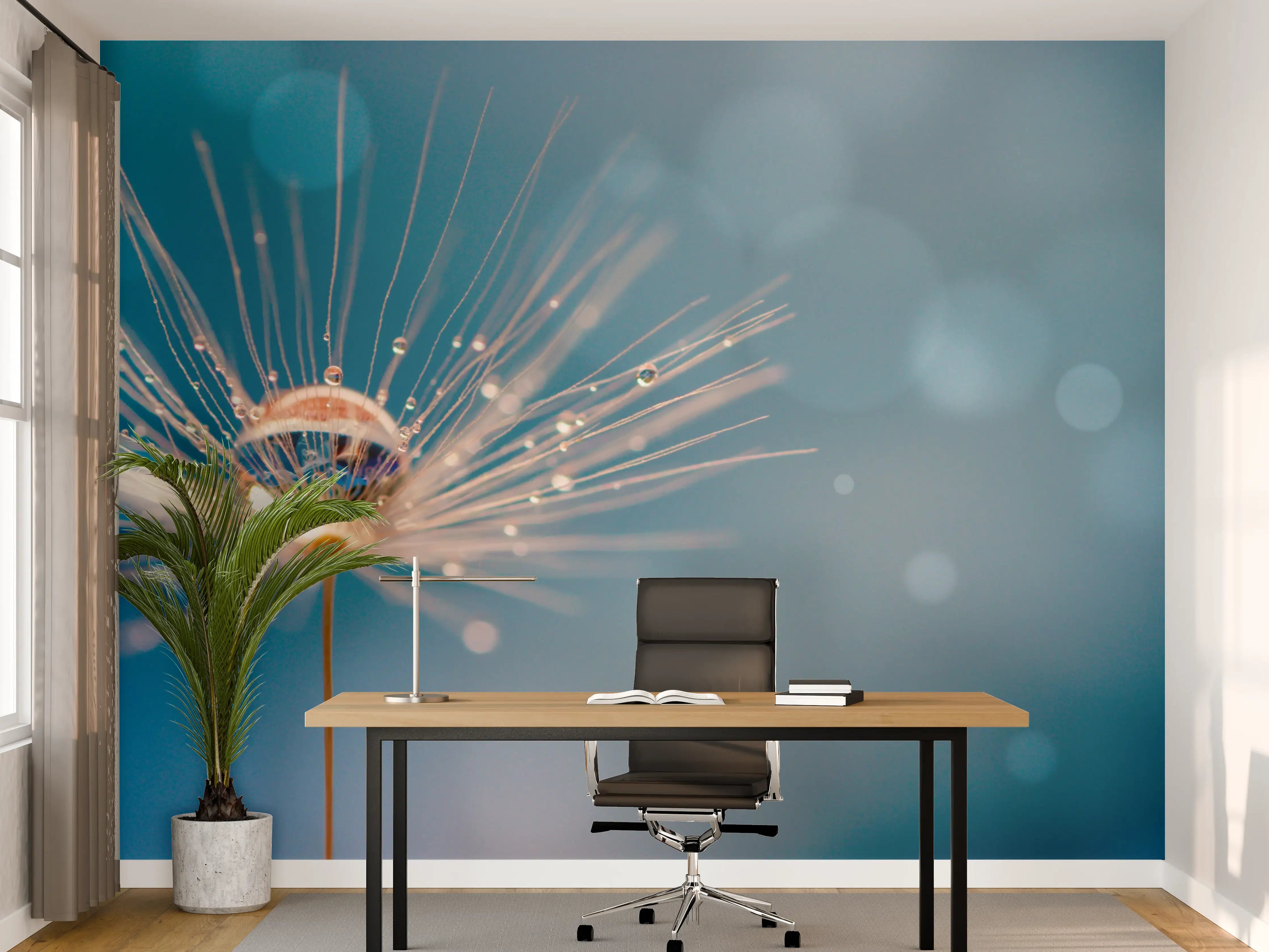Büro Wandgestaltung - Leuchtende Pusteblume vor unscharfem Hintergrund