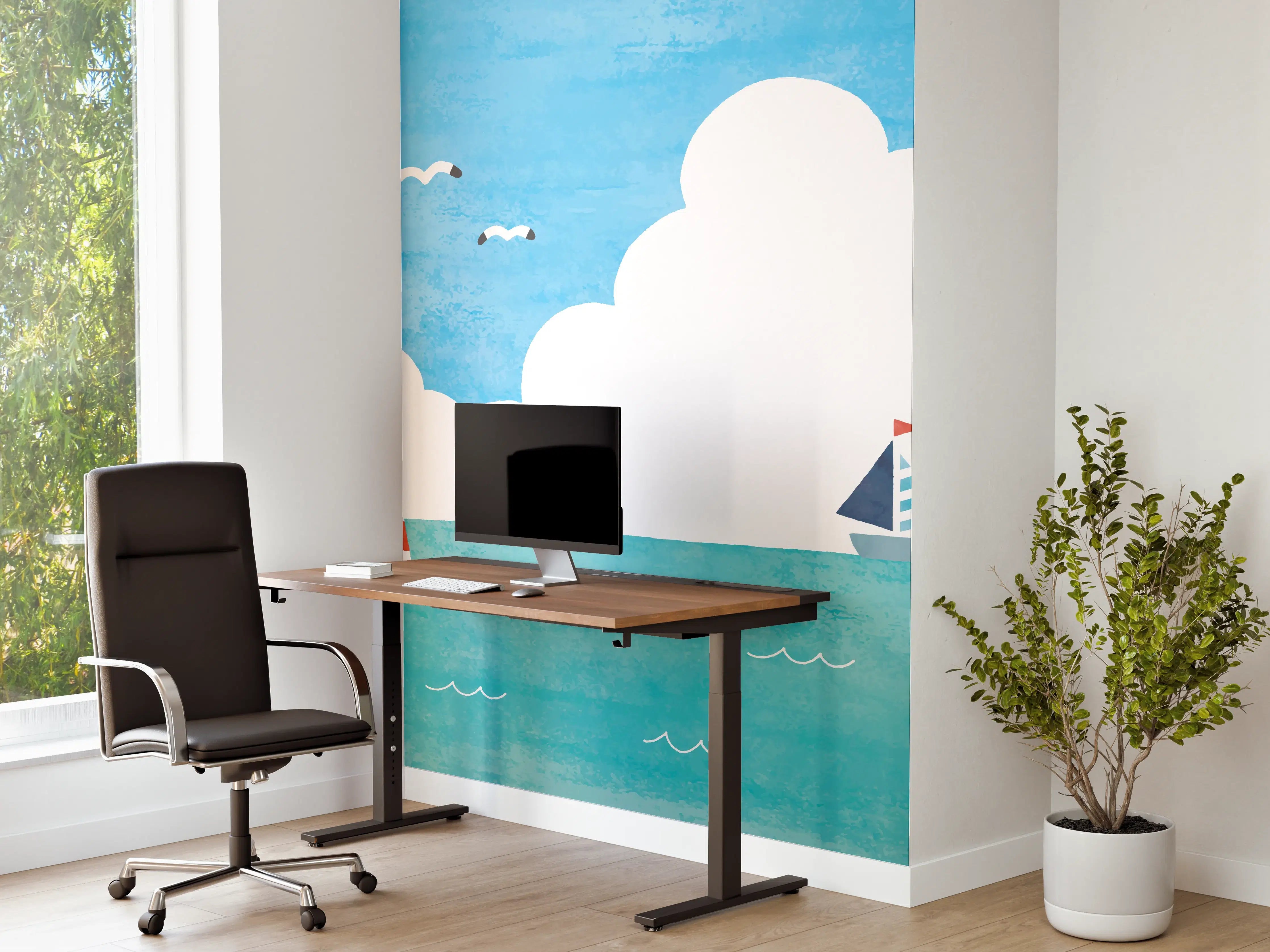 Büro Wandgestaltung - Leuchtturm Aquarell Meer