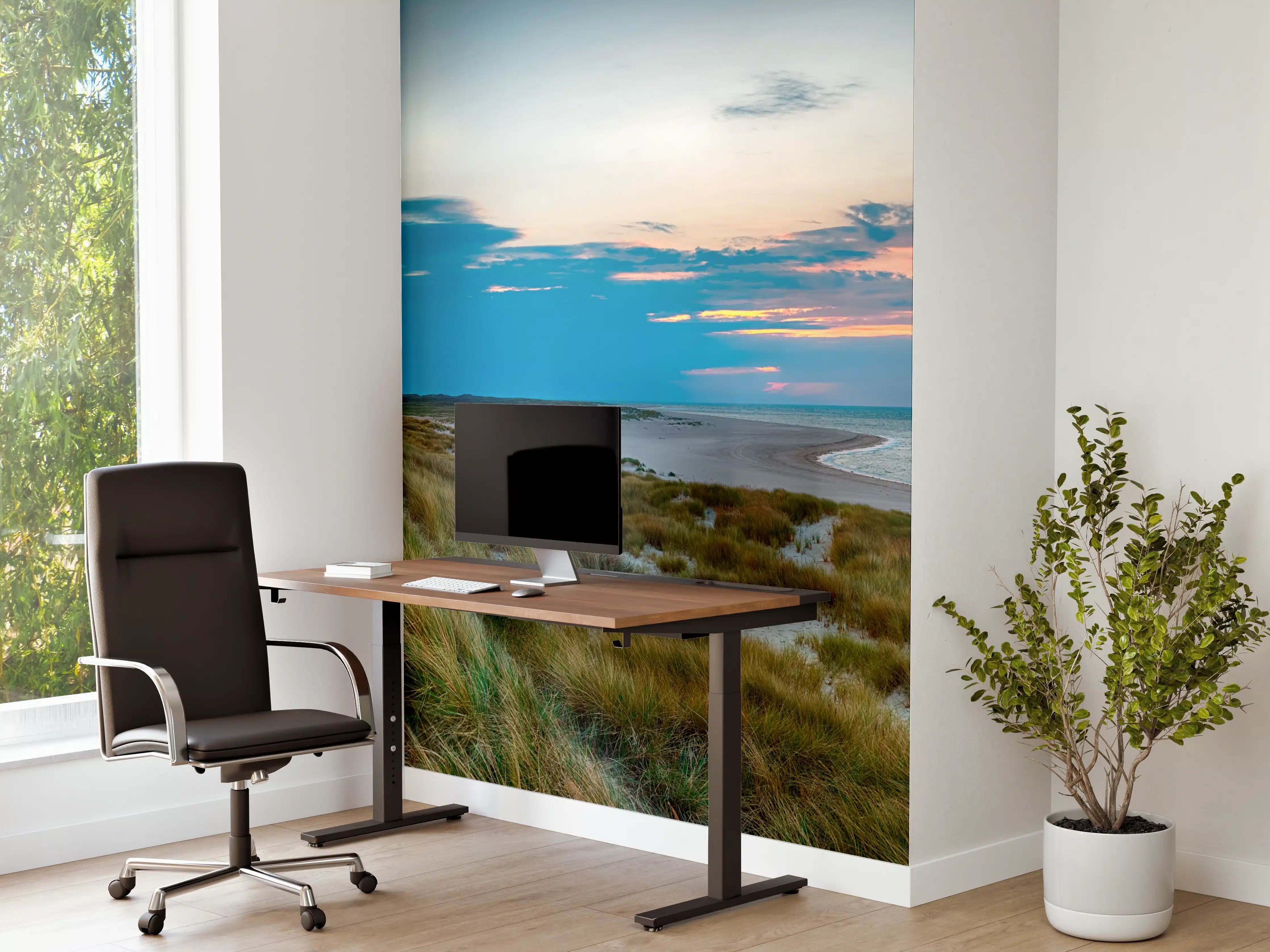 Büro Wandgestaltung - Leuchtturm am Strand bei Sonnenuntergang