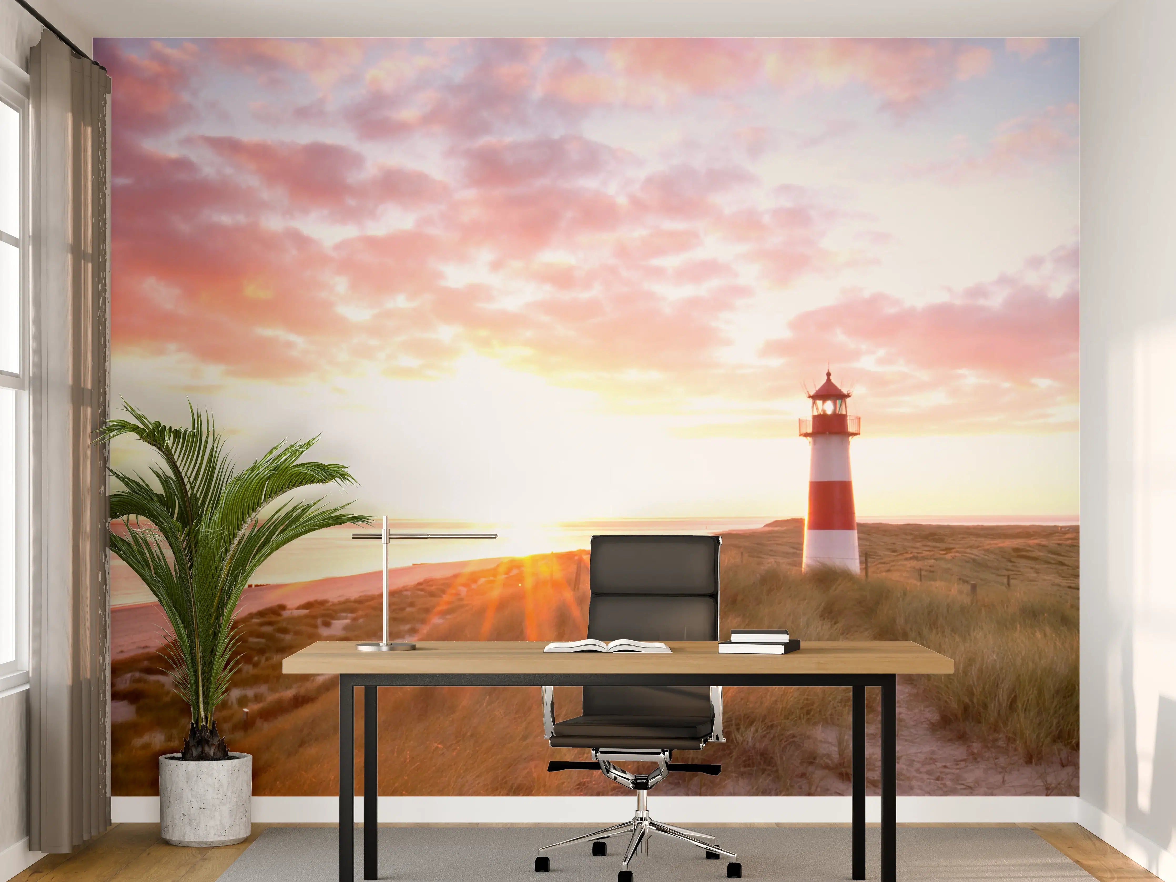 Büro Wandgestaltung - Leuchtturm im Grau bei Dämmerung