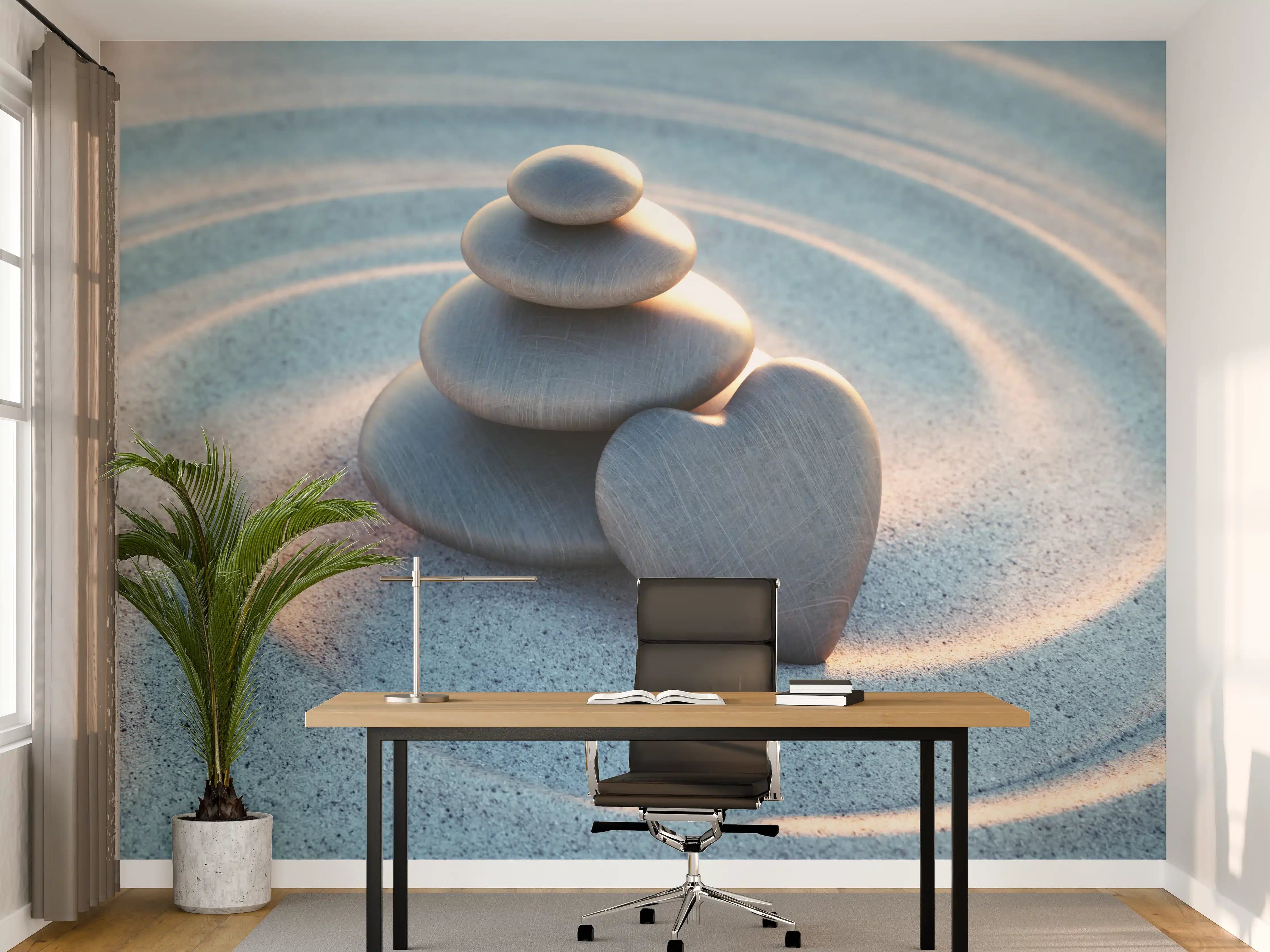 Büro Wandgestaltung - Liebevoller Turm aus Kieselsteinen