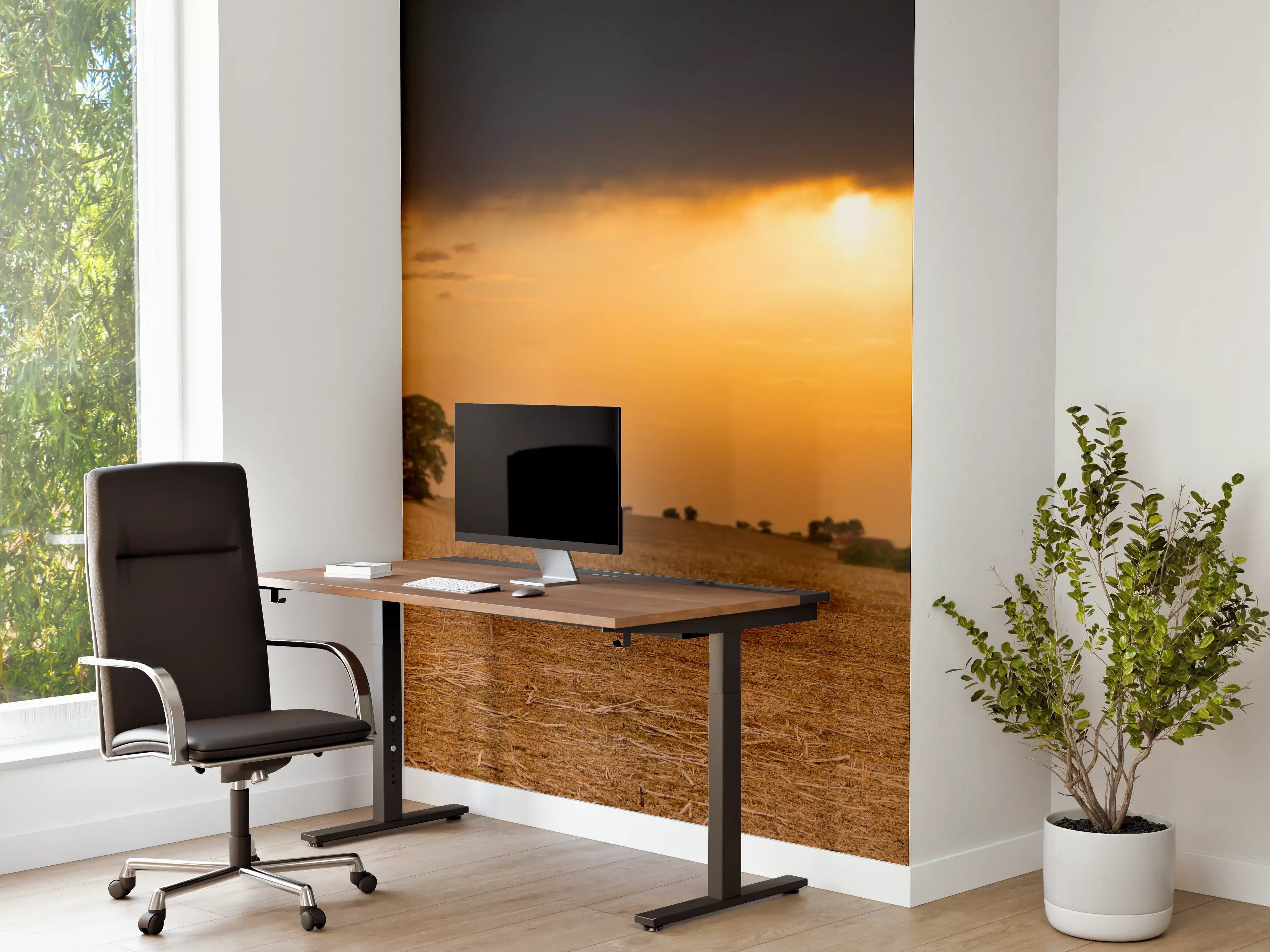 Büro Wandgestaltung - Löwe in Steppe im Sonnenuntergang