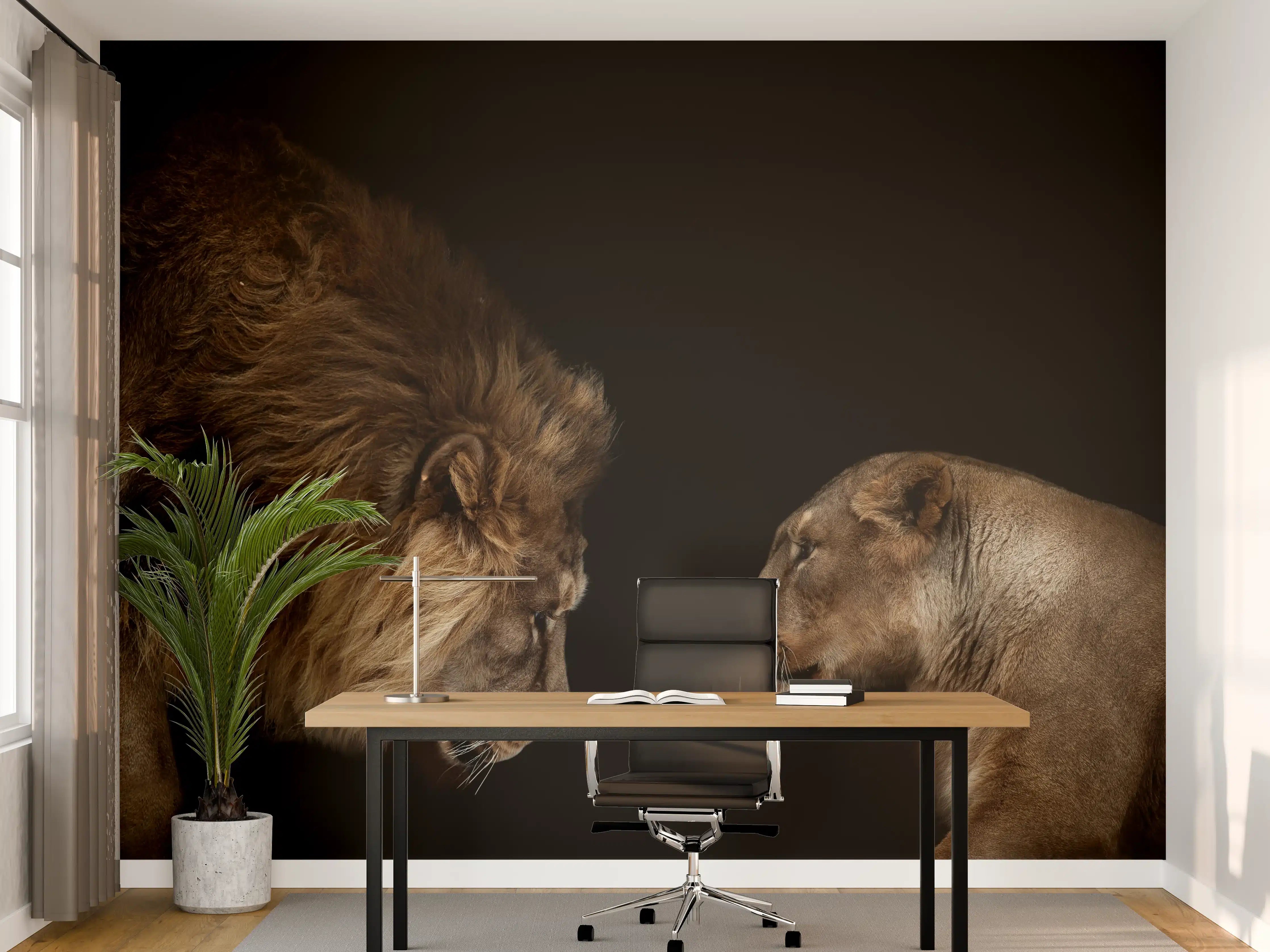 Büro Wandgestaltung - Löwe und Löwin gegenüber - Porträt