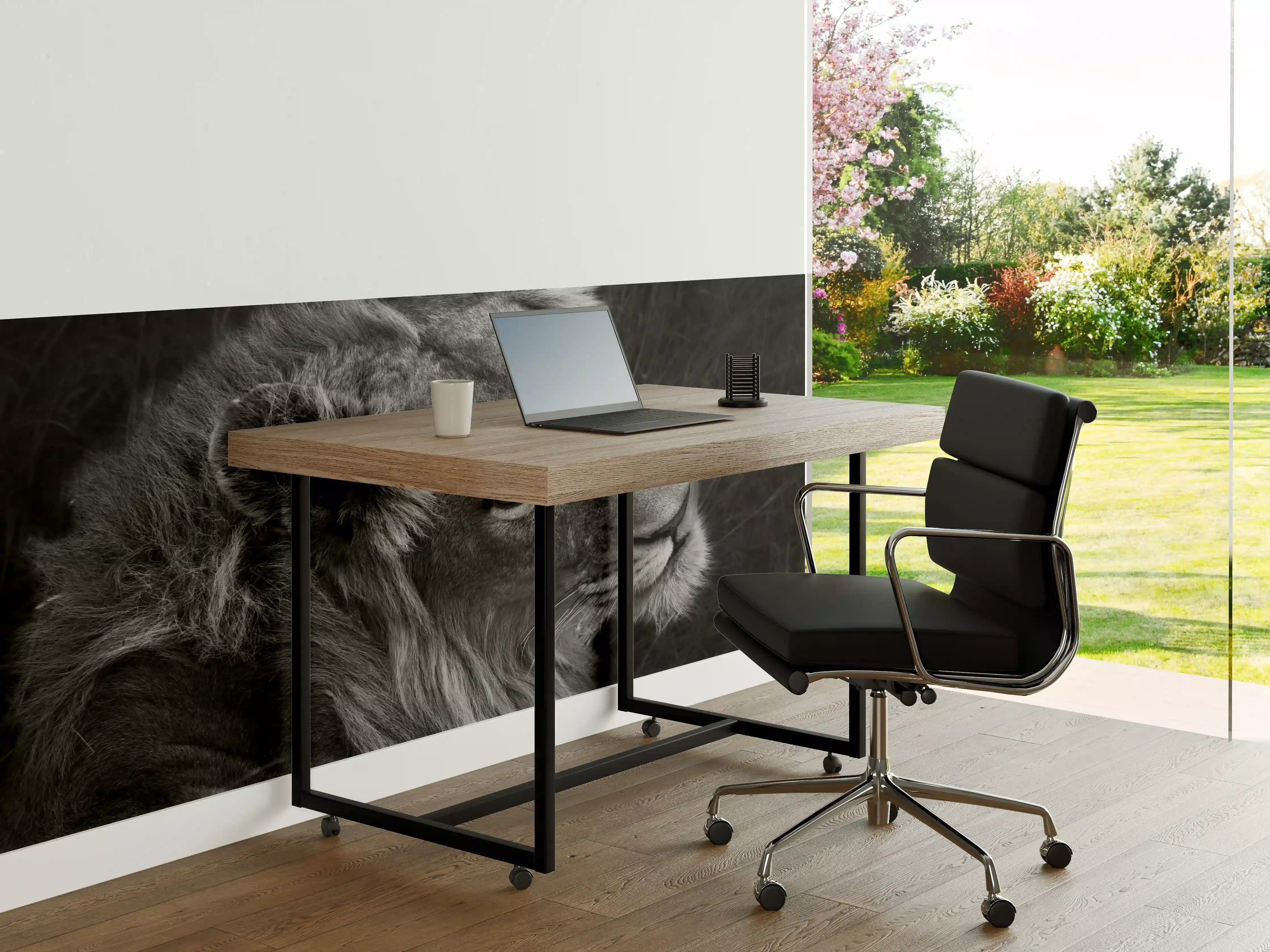 Büro Wandgestaltung - Löwen Portrait - Schwarz-weiß