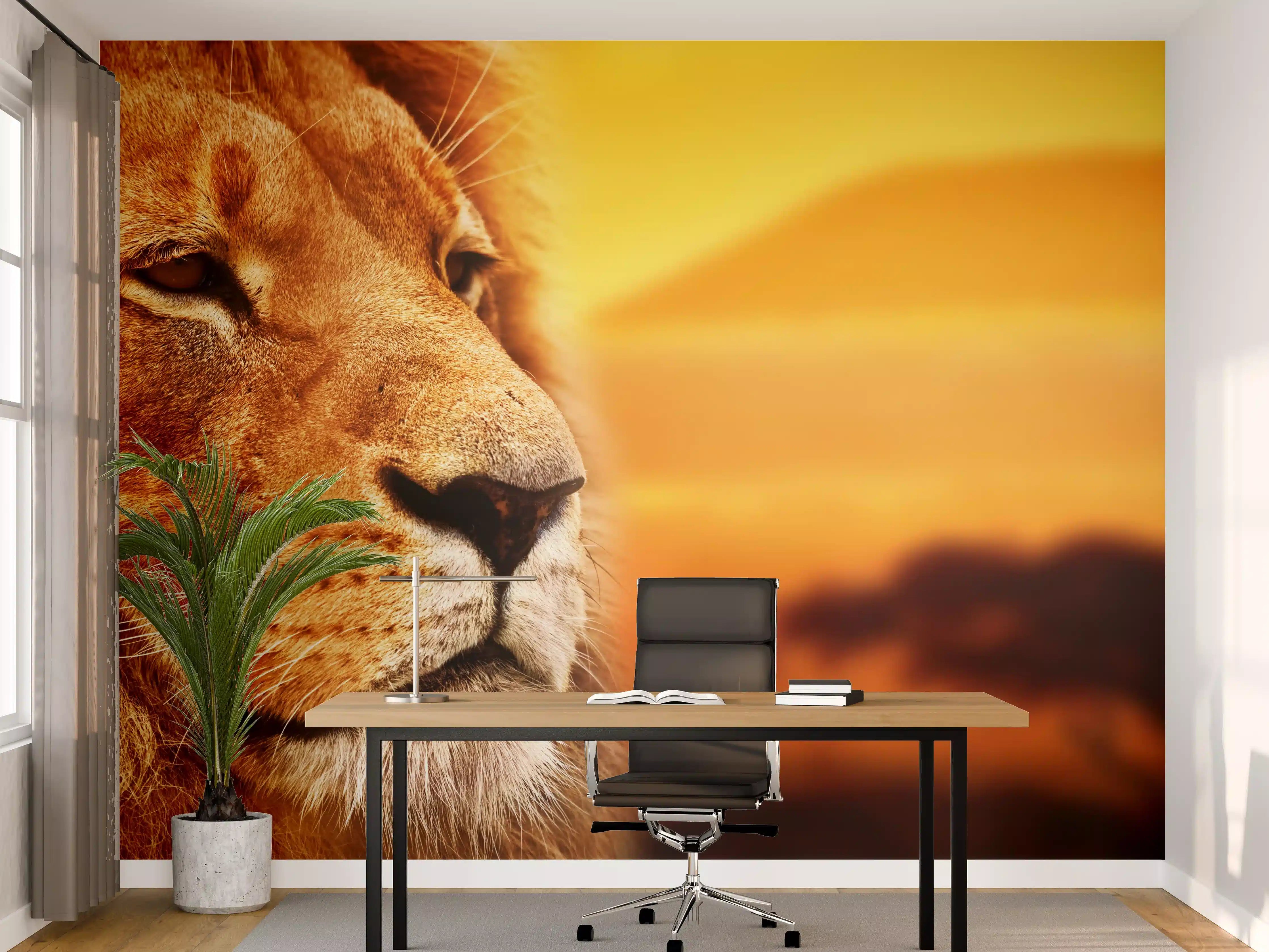 Büro Wandgestaltung - Löwenporträt in der Savanne