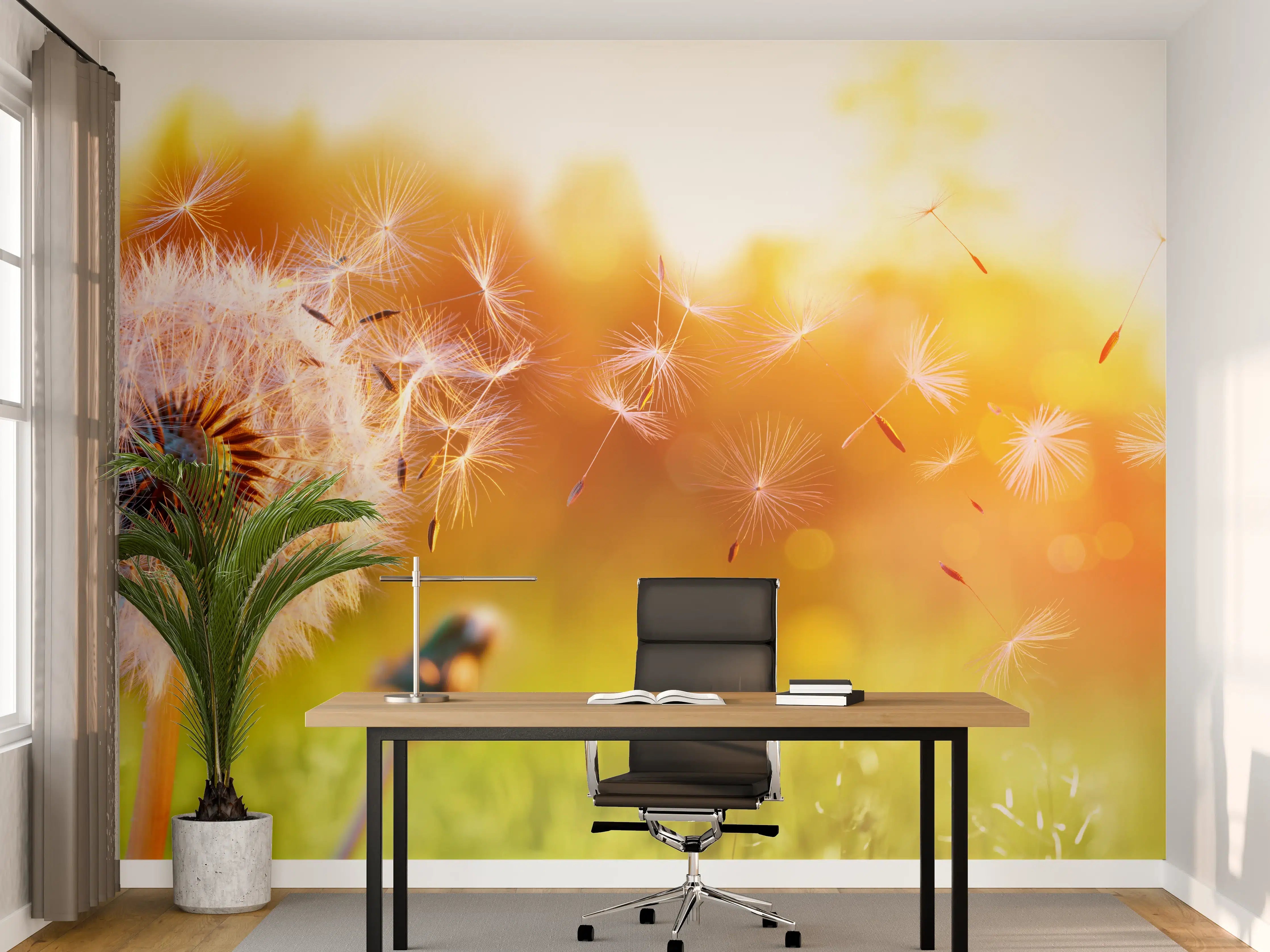 Büro Wandgestaltung - Löwenzahn im Feld bei Sonnenuntergang