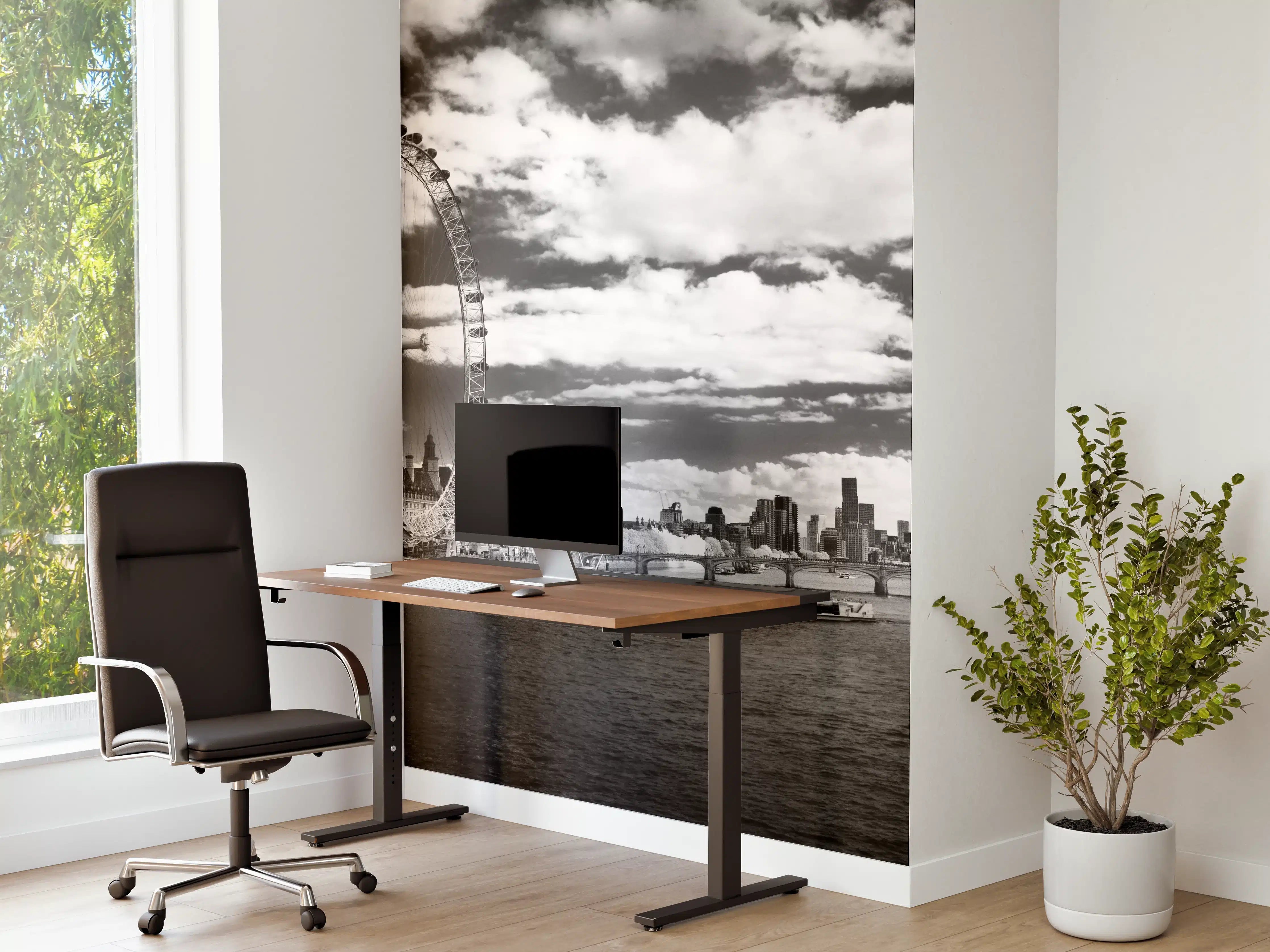 Büro Wandgestaltung - London Eye und City Skyline in Schwarzweiß