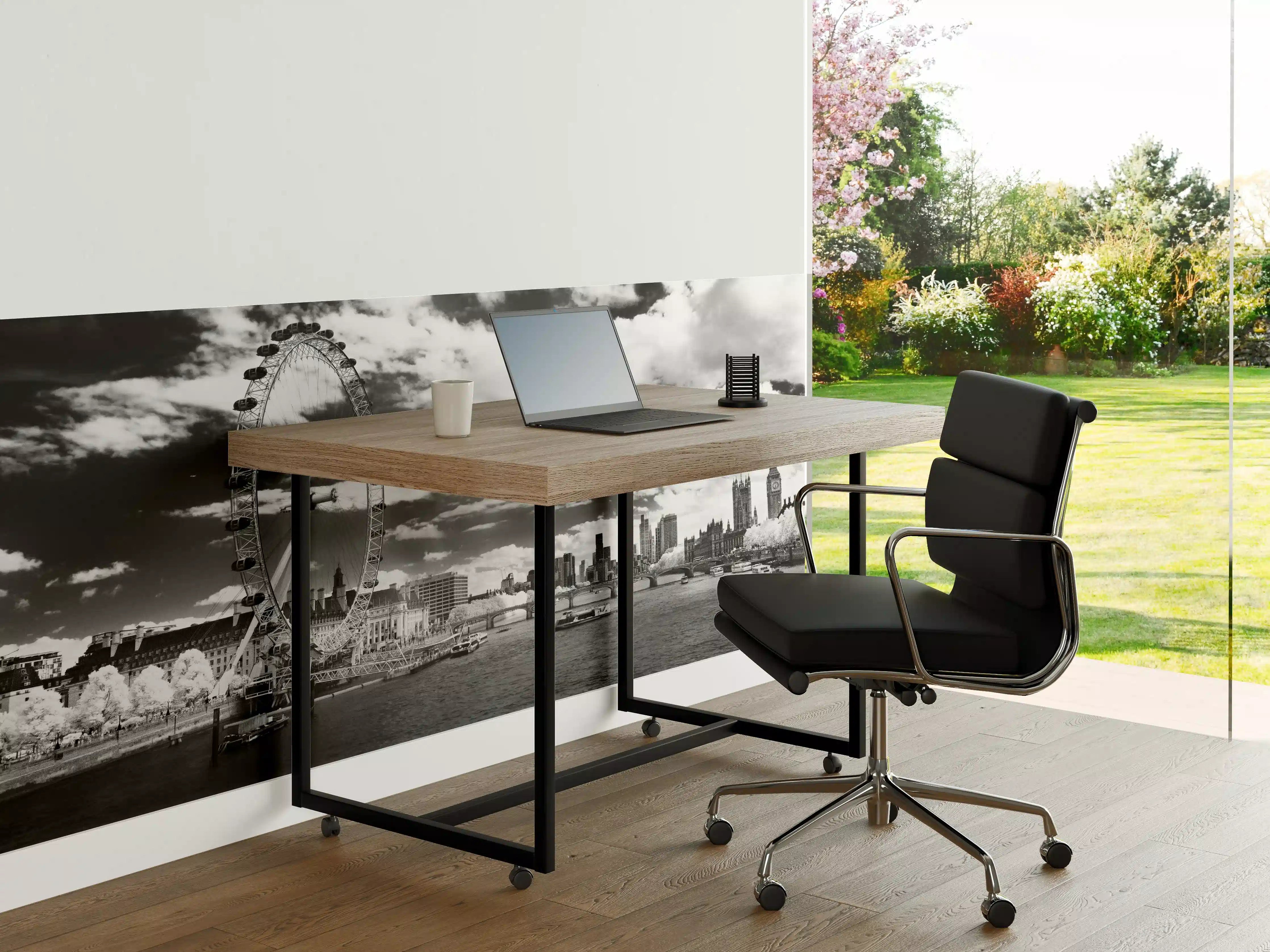 Büro Wandgestaltung - London Eye und City Skyline in Schwarzweiß