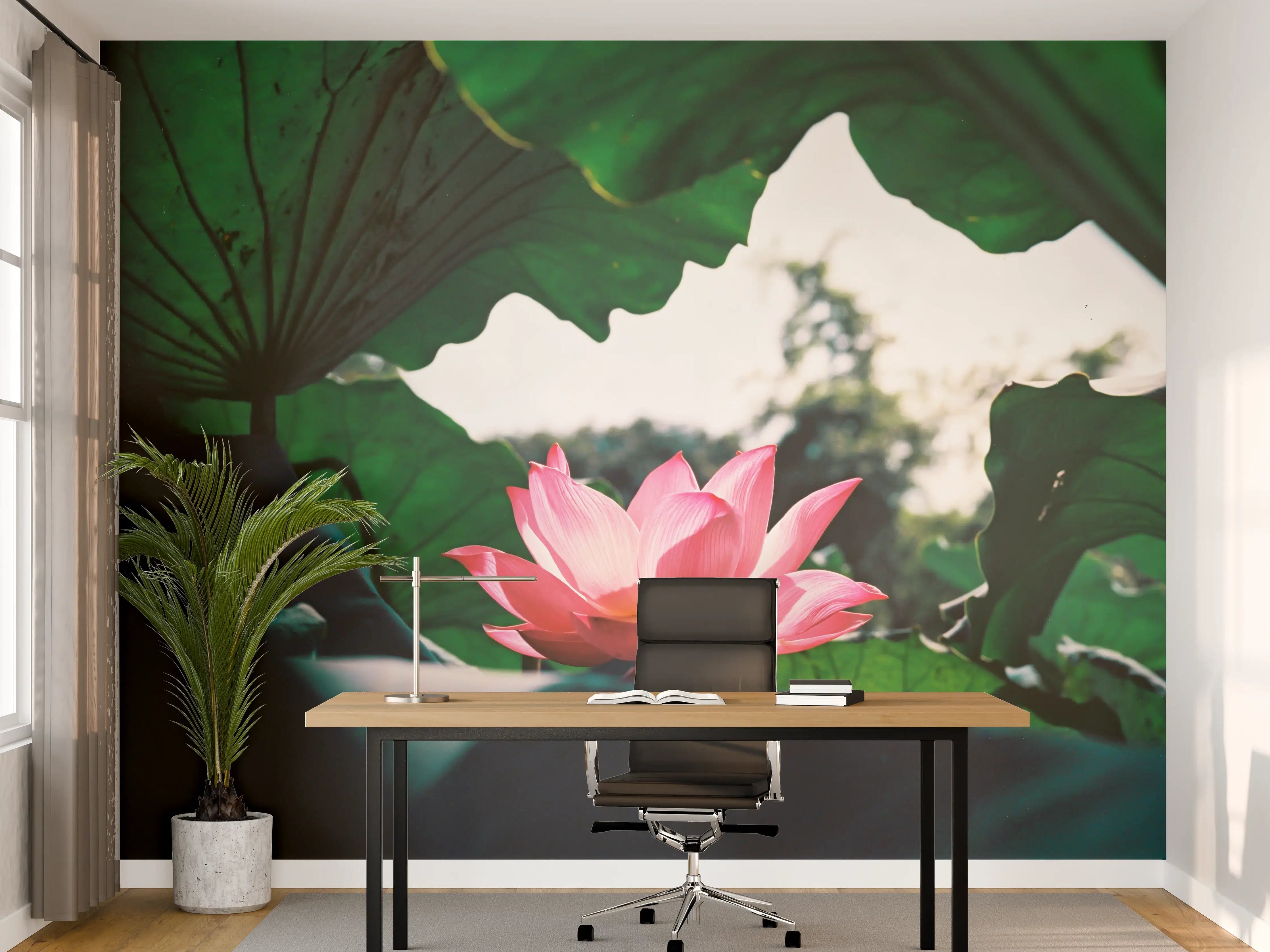 Büro Wandgestaltung - Lotosblume inmitten von Blättern