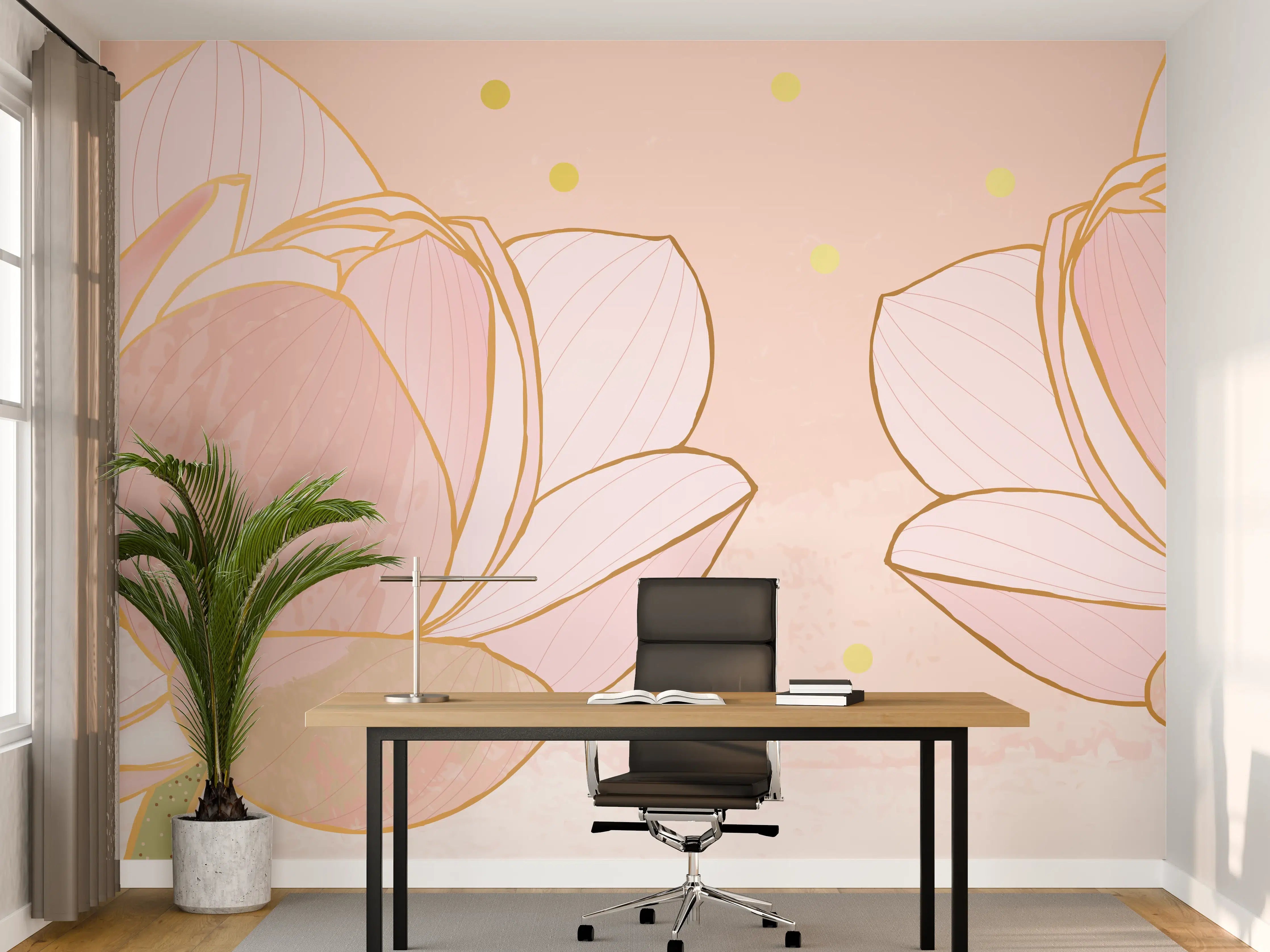 Büro Wandgestaltung - Lotusblüte Rosa Gold Akzente