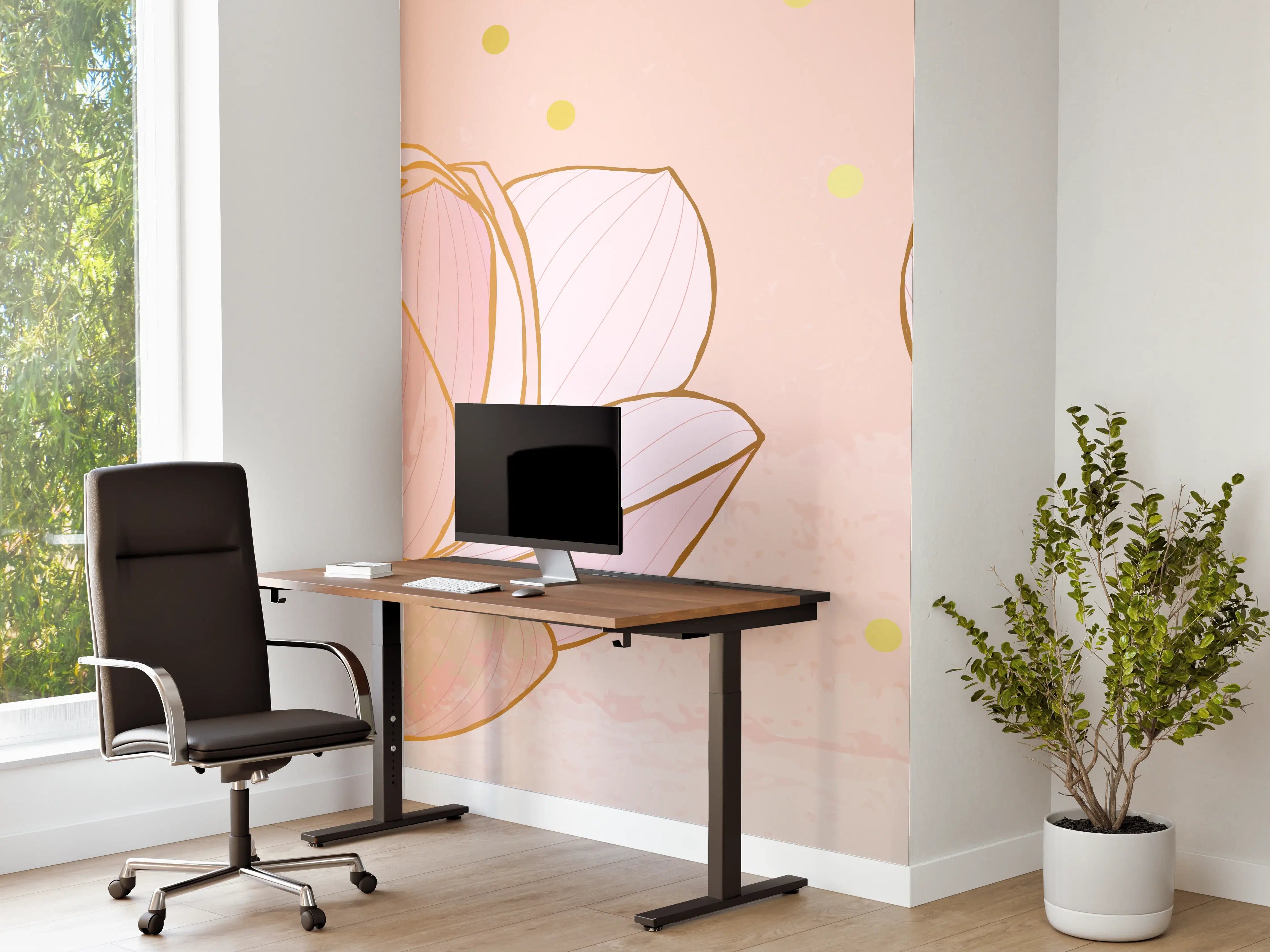 Büro Wandgestaltung - Lotusblüte Rosa Gold Akzente