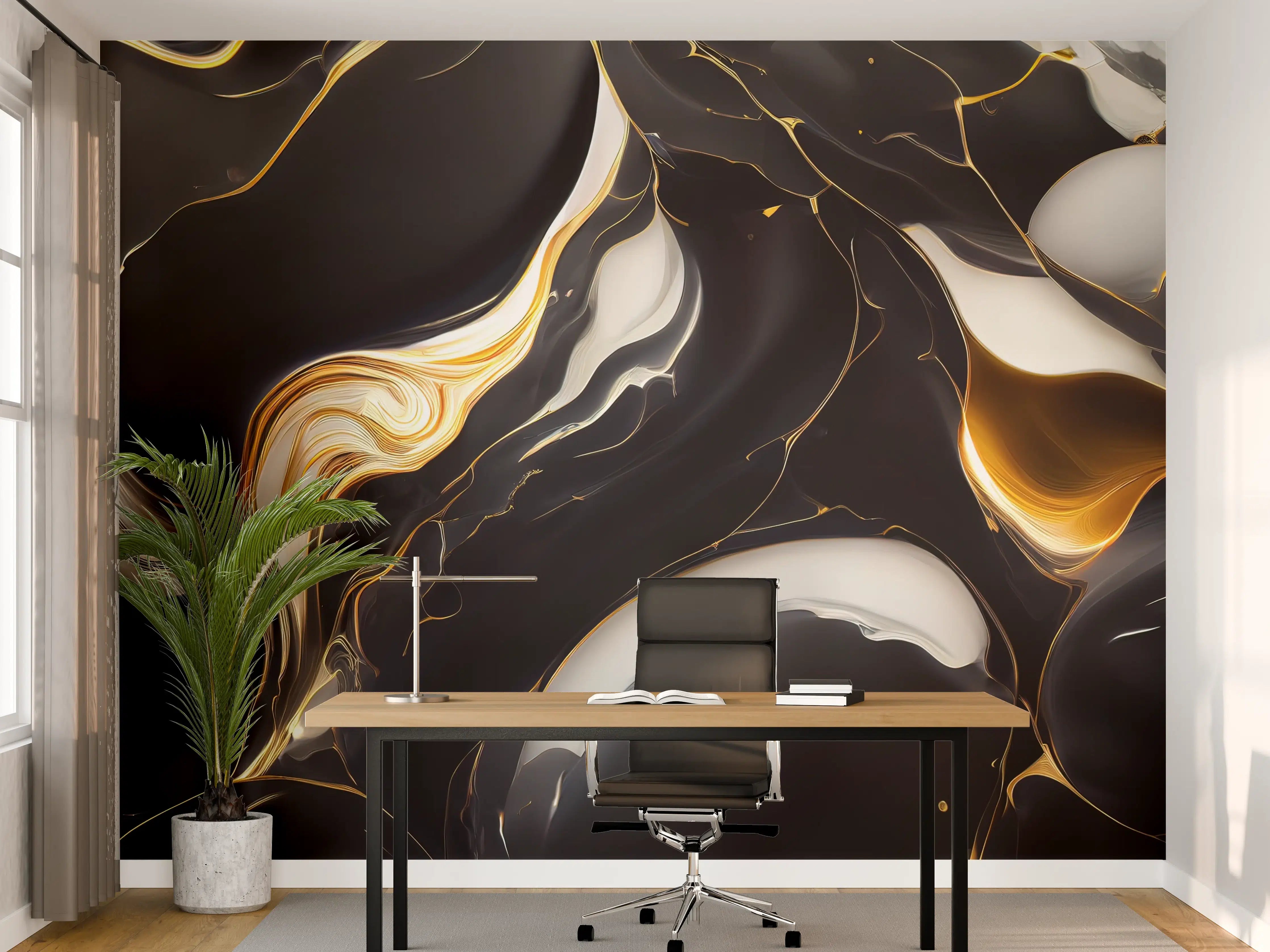 Büro Wandgestaltung - Luxuriöse schwarze Marmor-Textur mit goldenen Akzenten