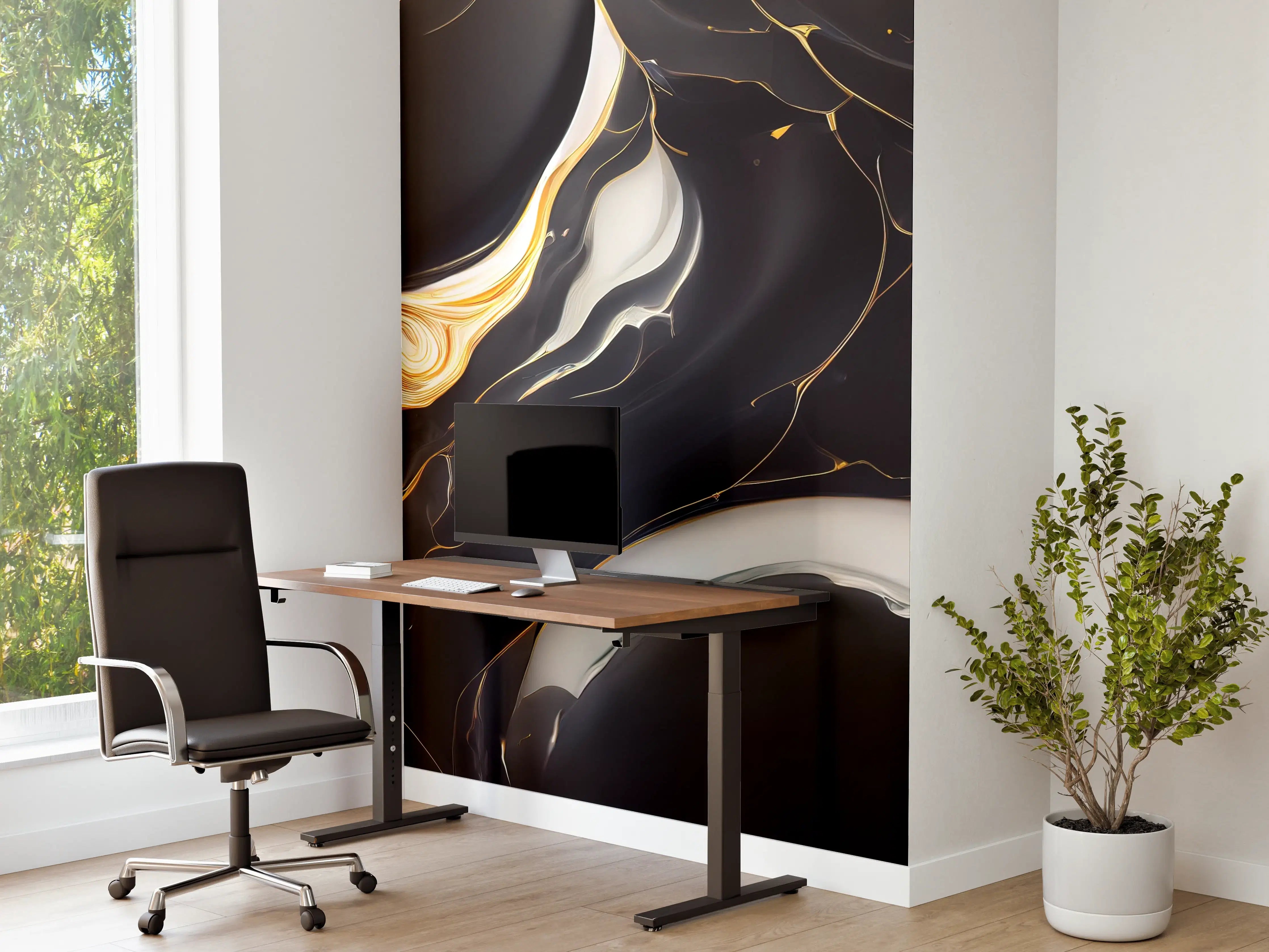 Büro Wandgestaltung - Luxuriöse schwarze Marmor-Textur mit goldenen Akzenten