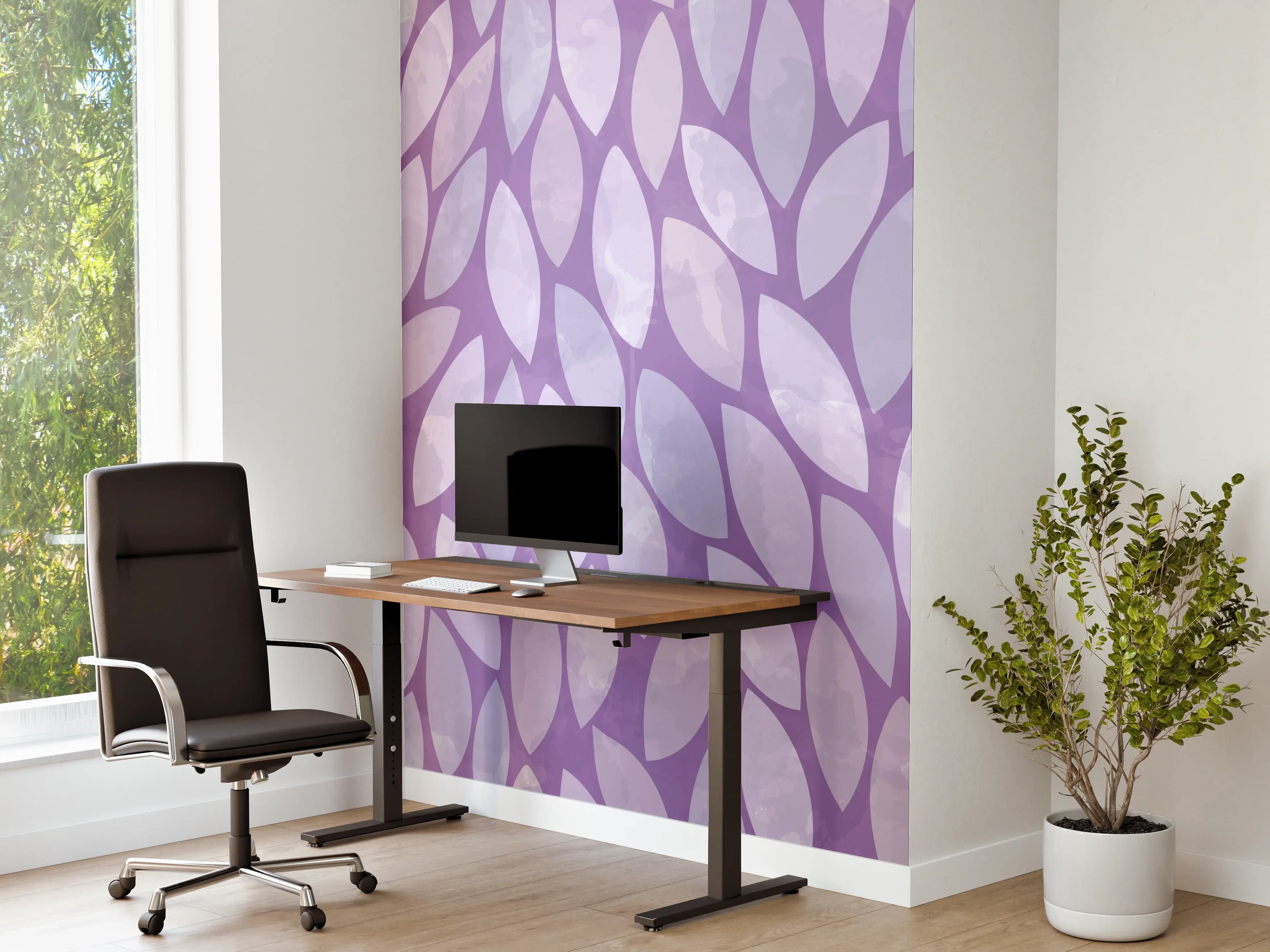 Büro Wandgestaltung - Luxus-Weiße Pflanzenmuster mit Violett-Tönen