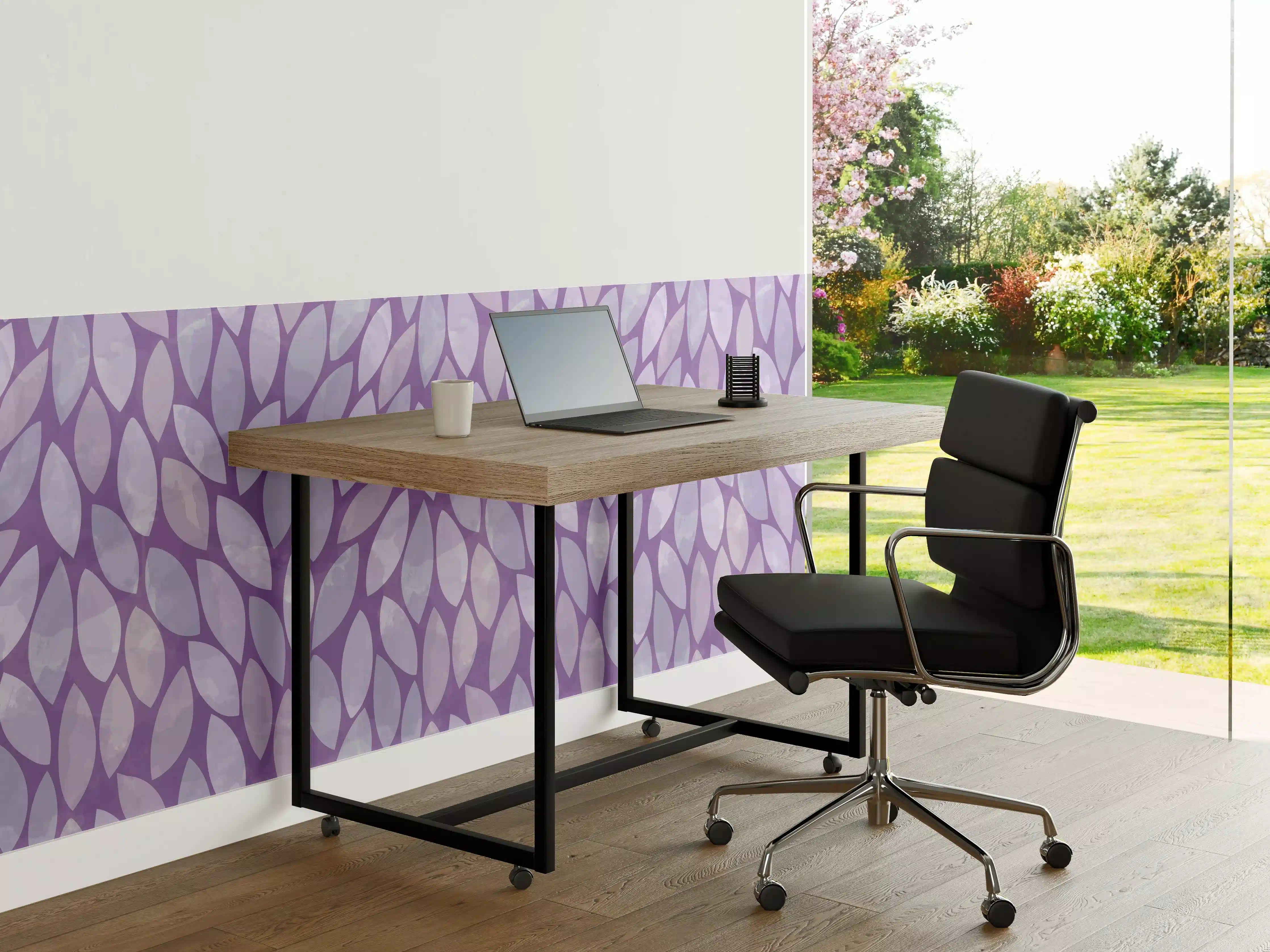 Büro Wandgestaltung - Luxus-Weiße Pflanzenmuster mit Violett-Tönen