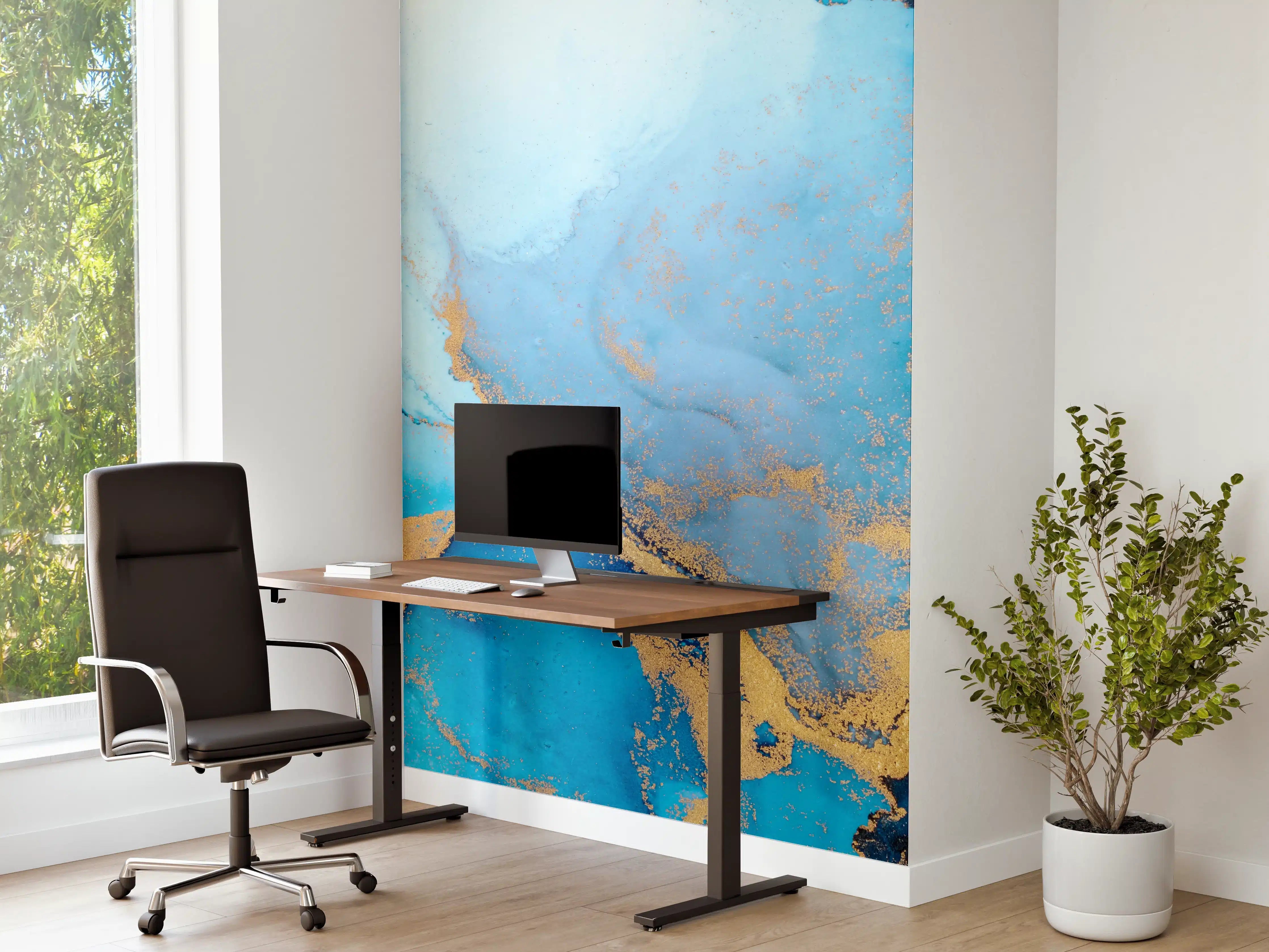 Büro Wandgestaltung - Luxus blau mit goldenem Stich - Tintenmalerei