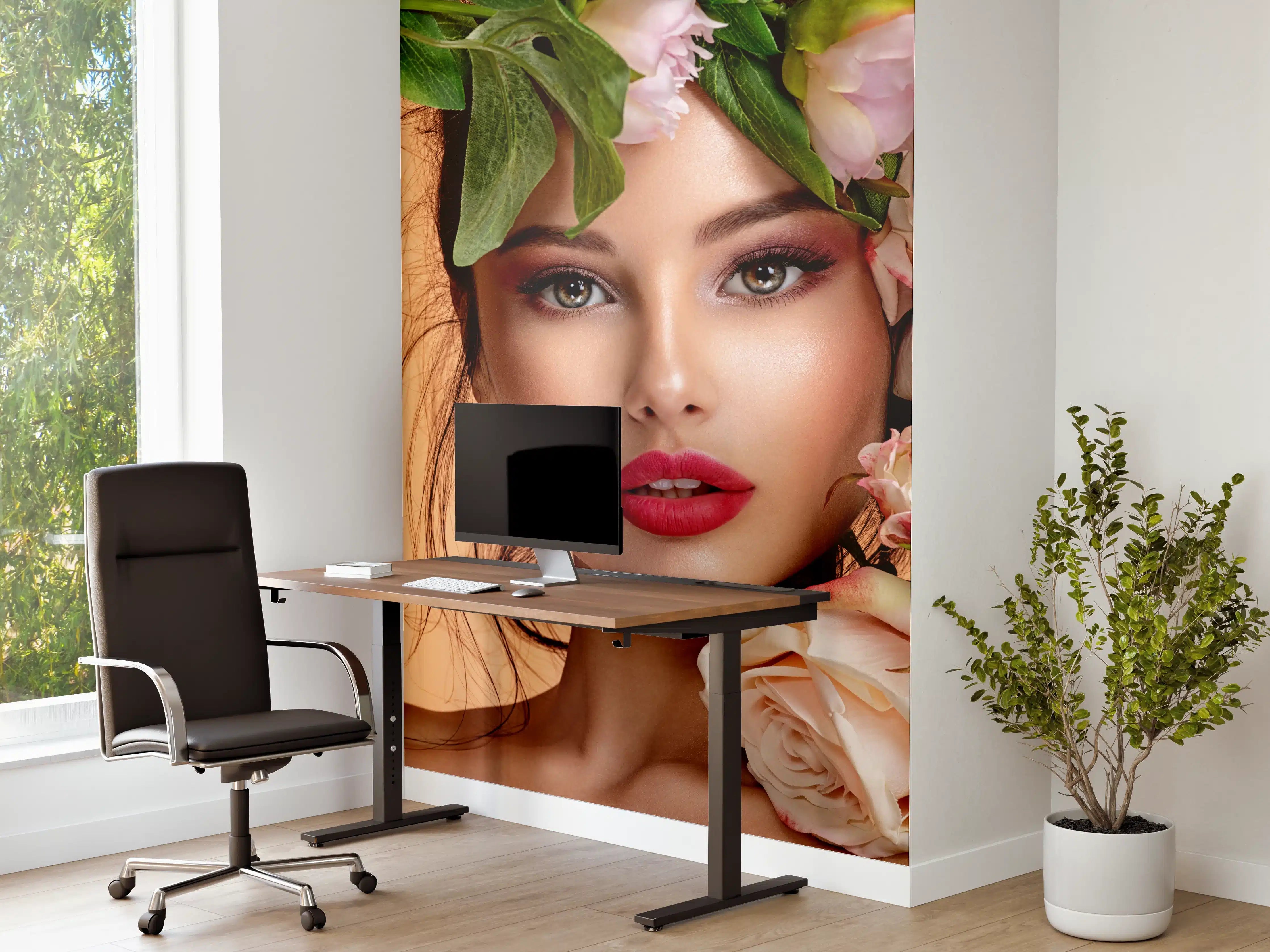 Büro Wandgestaltung - Mädchen mit Rosen auf dem Kopf