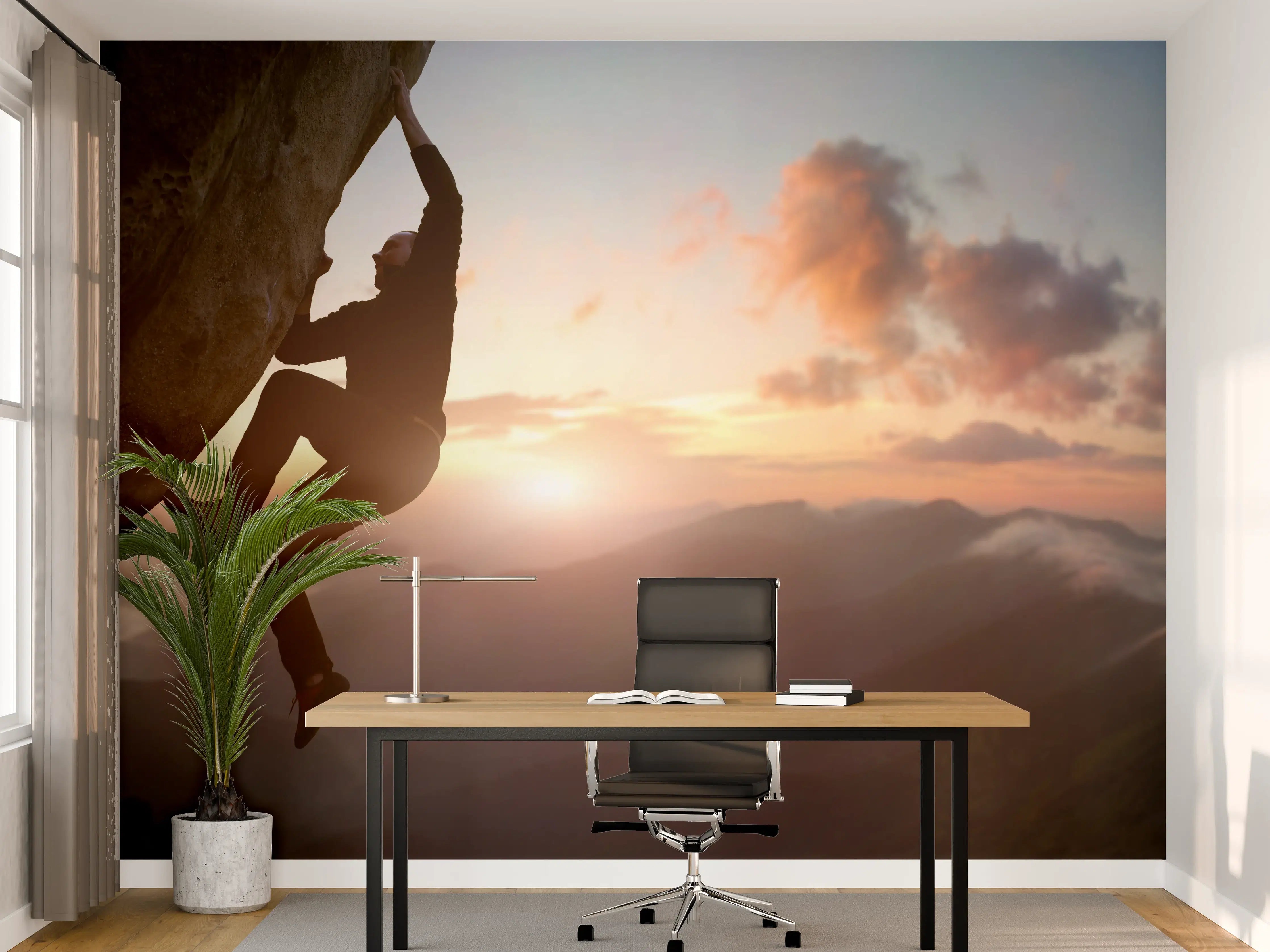 Büro Wandgestaltung - Männlicher Kletterer bei Sonnenuntergang