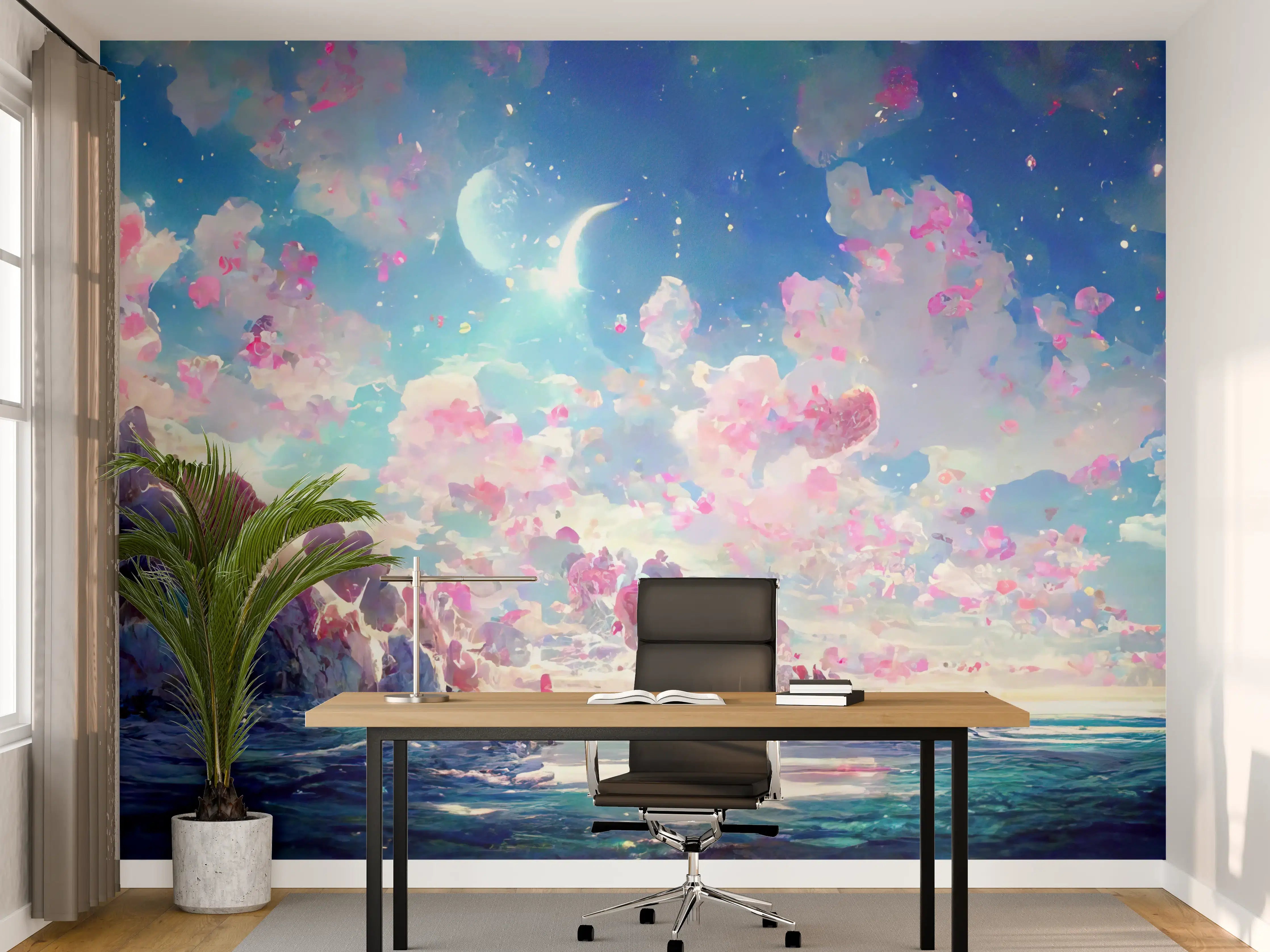 Büro Wandgestaltung - Magische Himmelslandschaft Rosa Blau