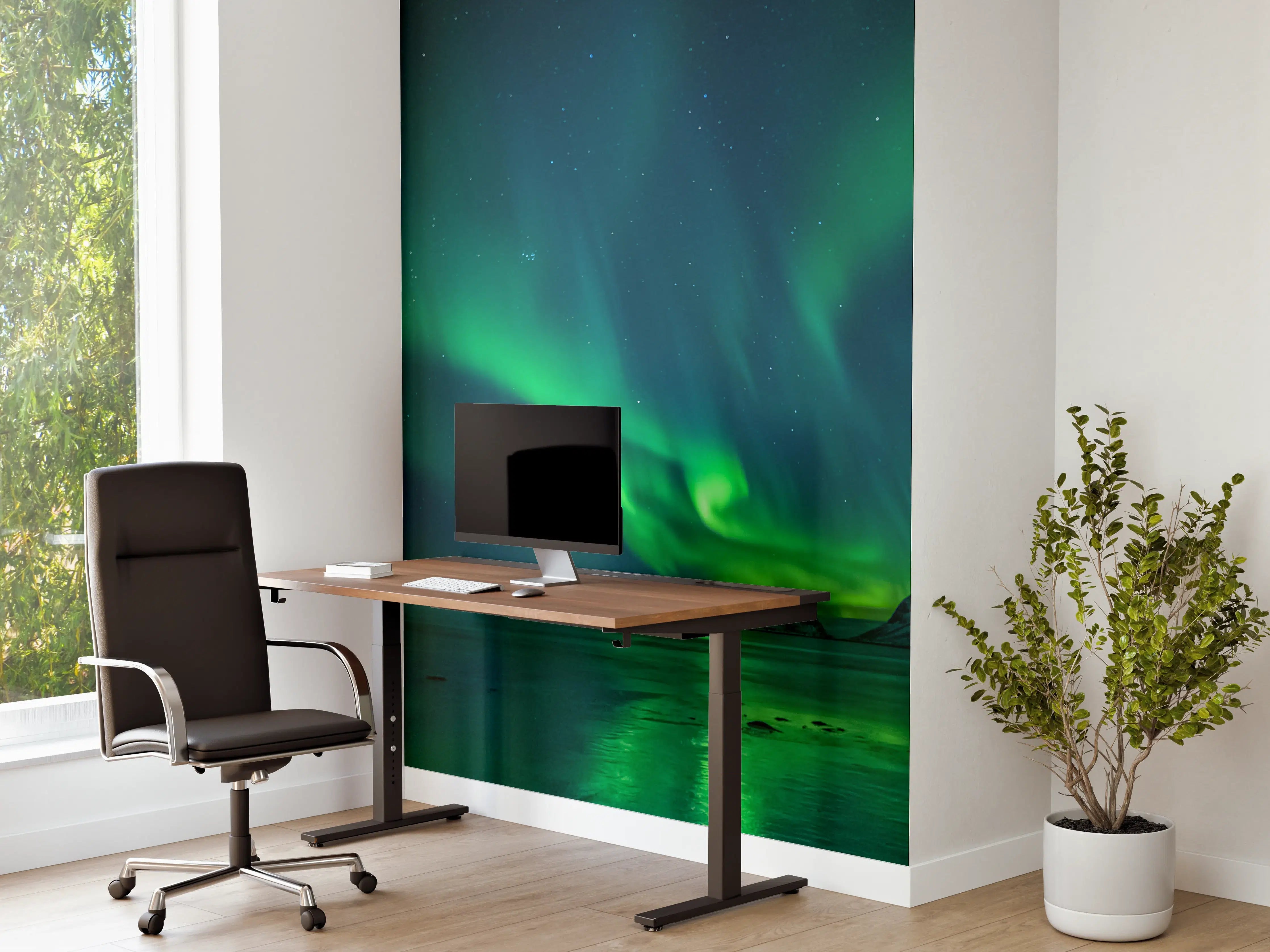 Büro Wandgestaltung - Magische Nordlichter am Strand