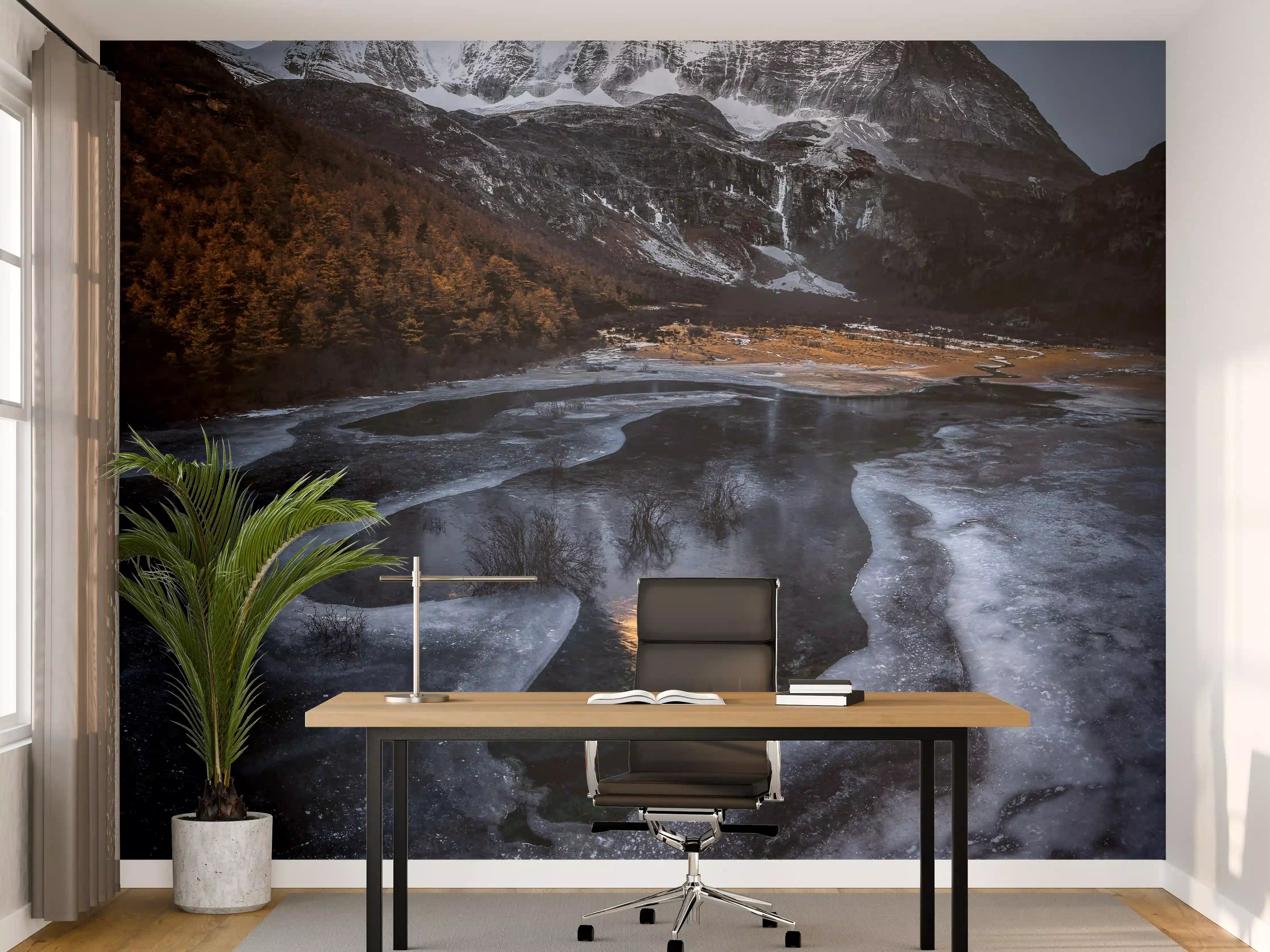 Büro Wandgestaltung - Majestätische Berge und spiegelnder Gletschersee
