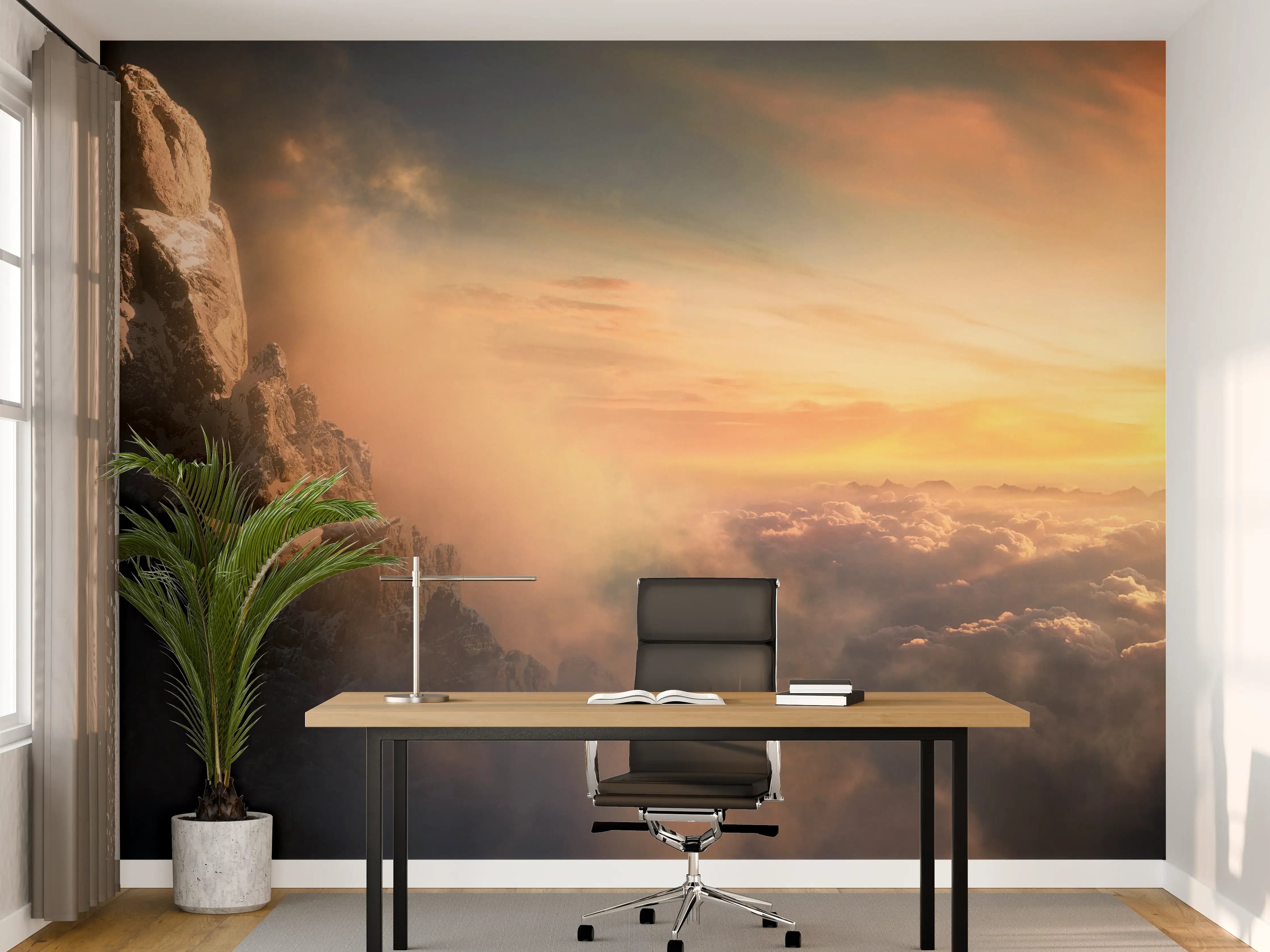 Büro Wandgestaltung - Majestätischer Berggipfel im Sonnenaufgang