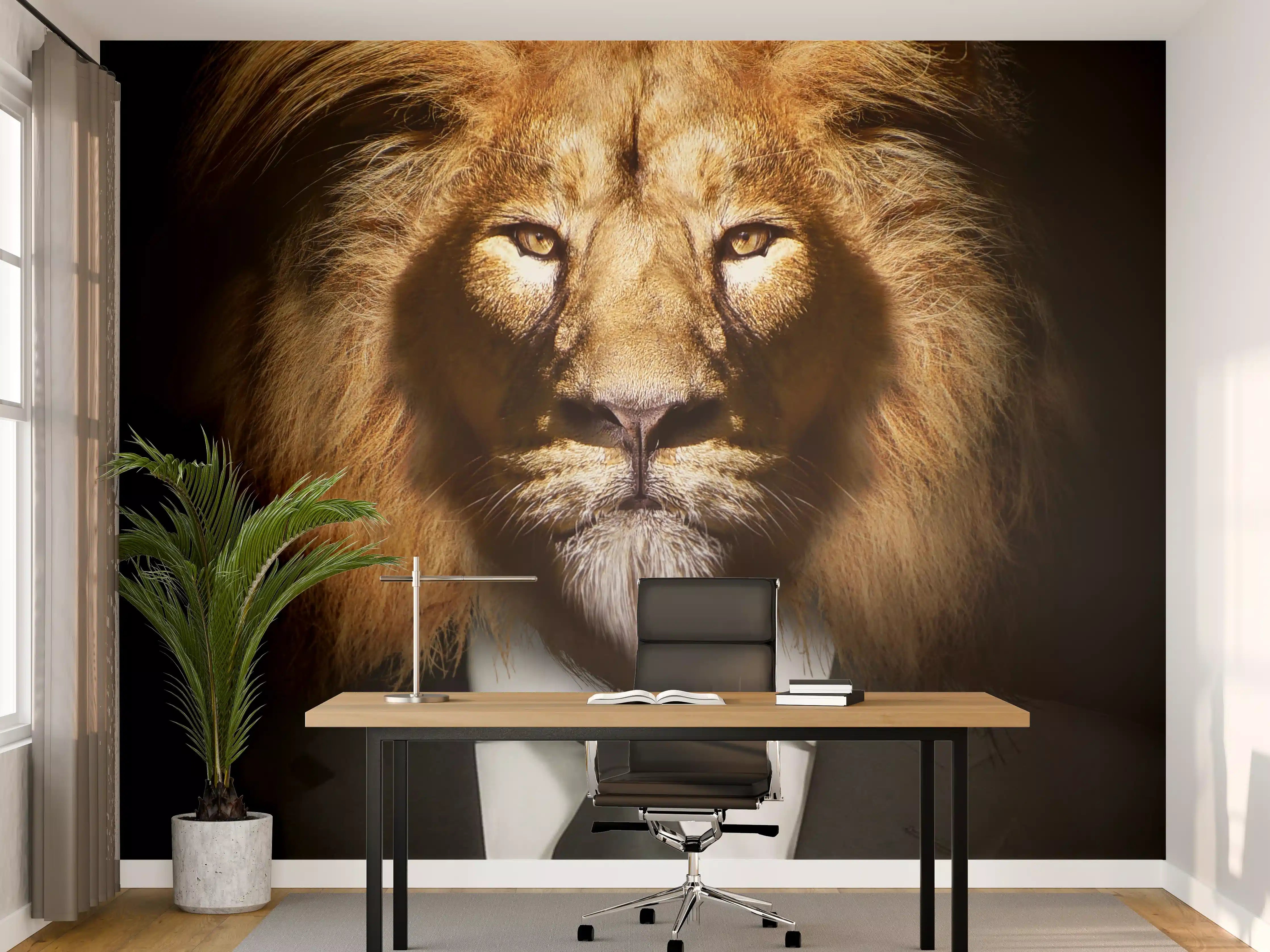 Büro Wandgestaltung - Majestätischer Löwenkopf in Anzug