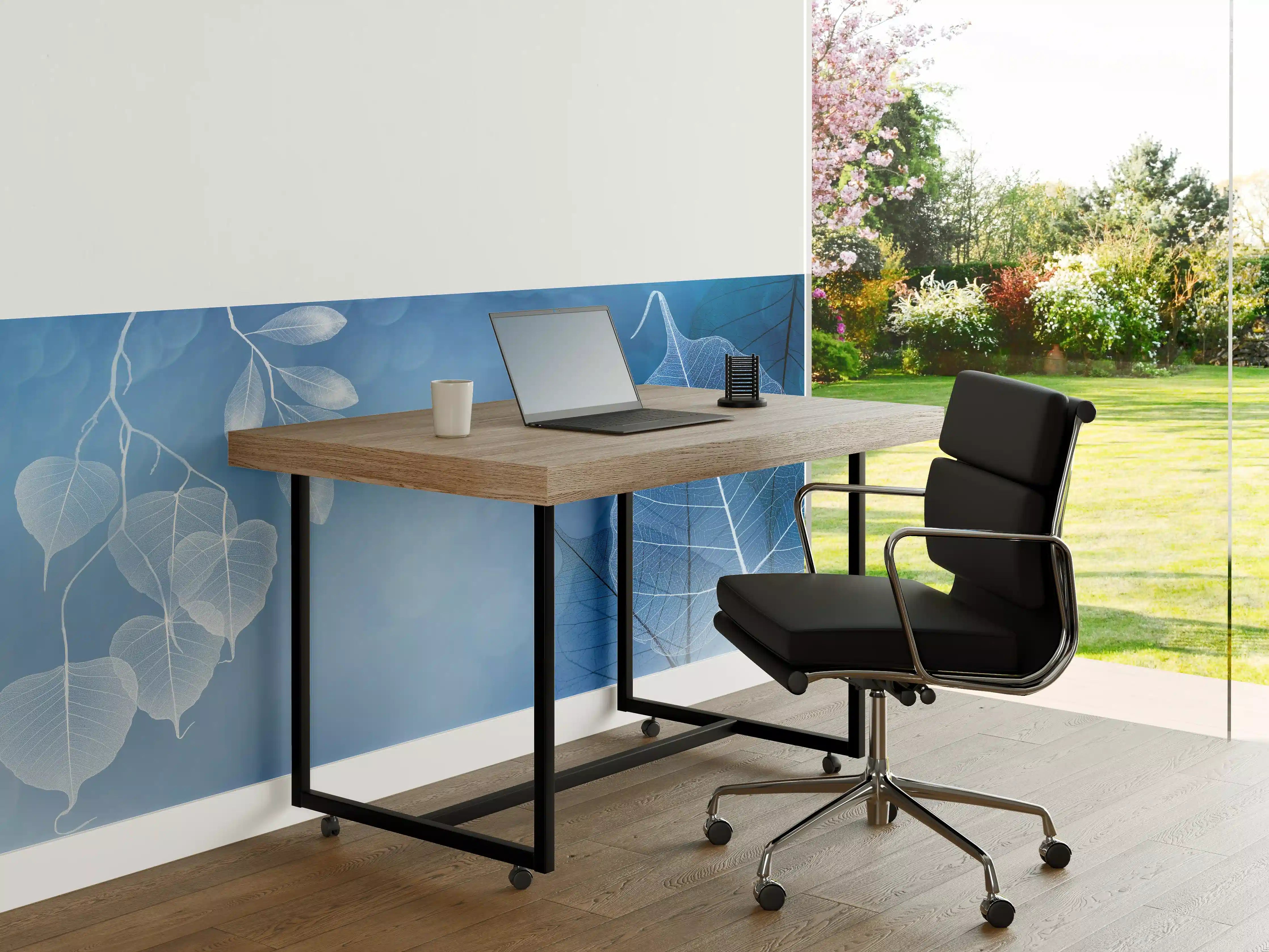 Büro Wandgestaltung - Makro Blätter Blau-Grau Kunst