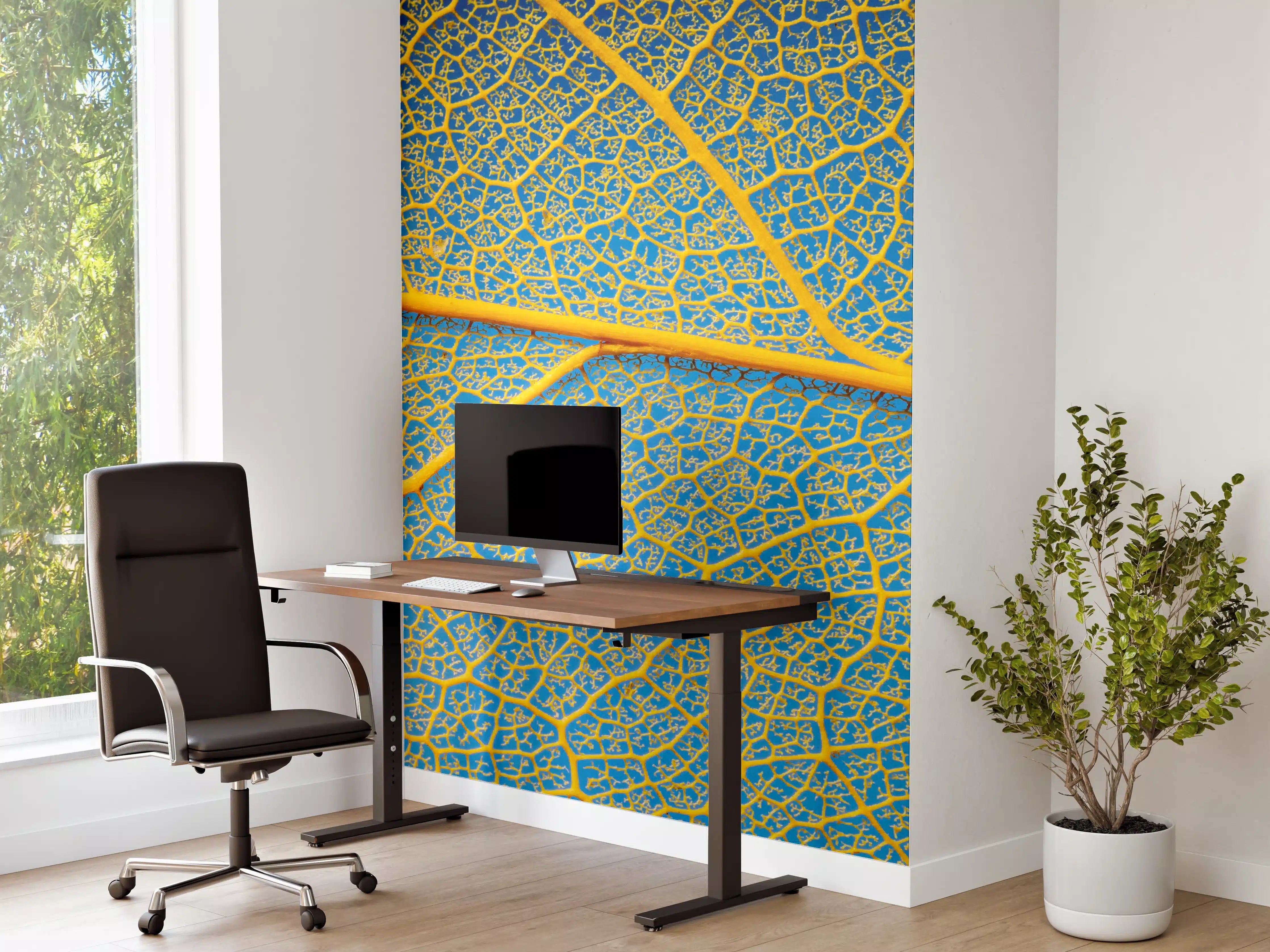 Büro Wandgestaltung - Makro Blattadern Textur Gelb-Blau