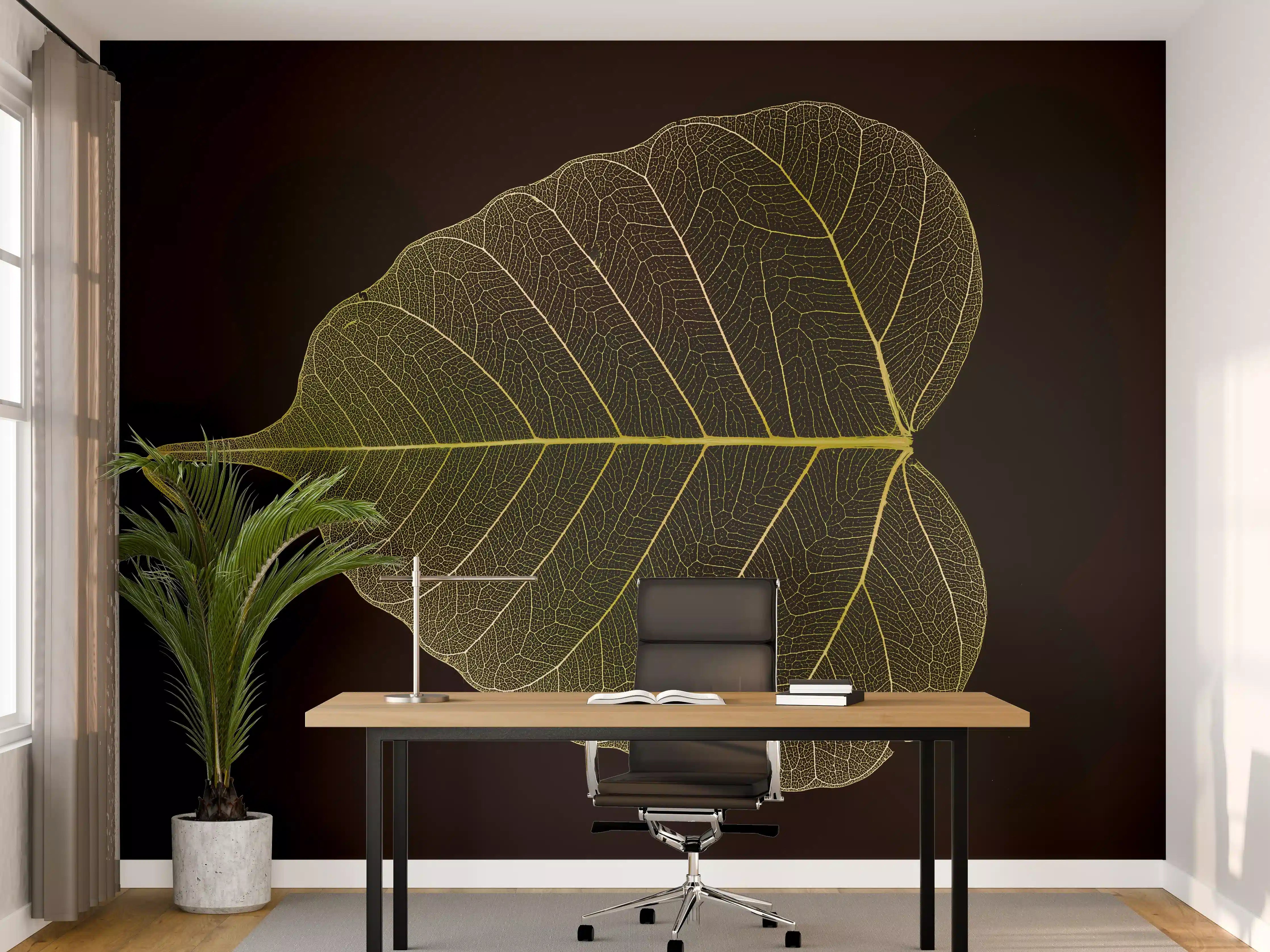 Büro Wandgestaltung - Makrofotografie Blattstruktur Gelb