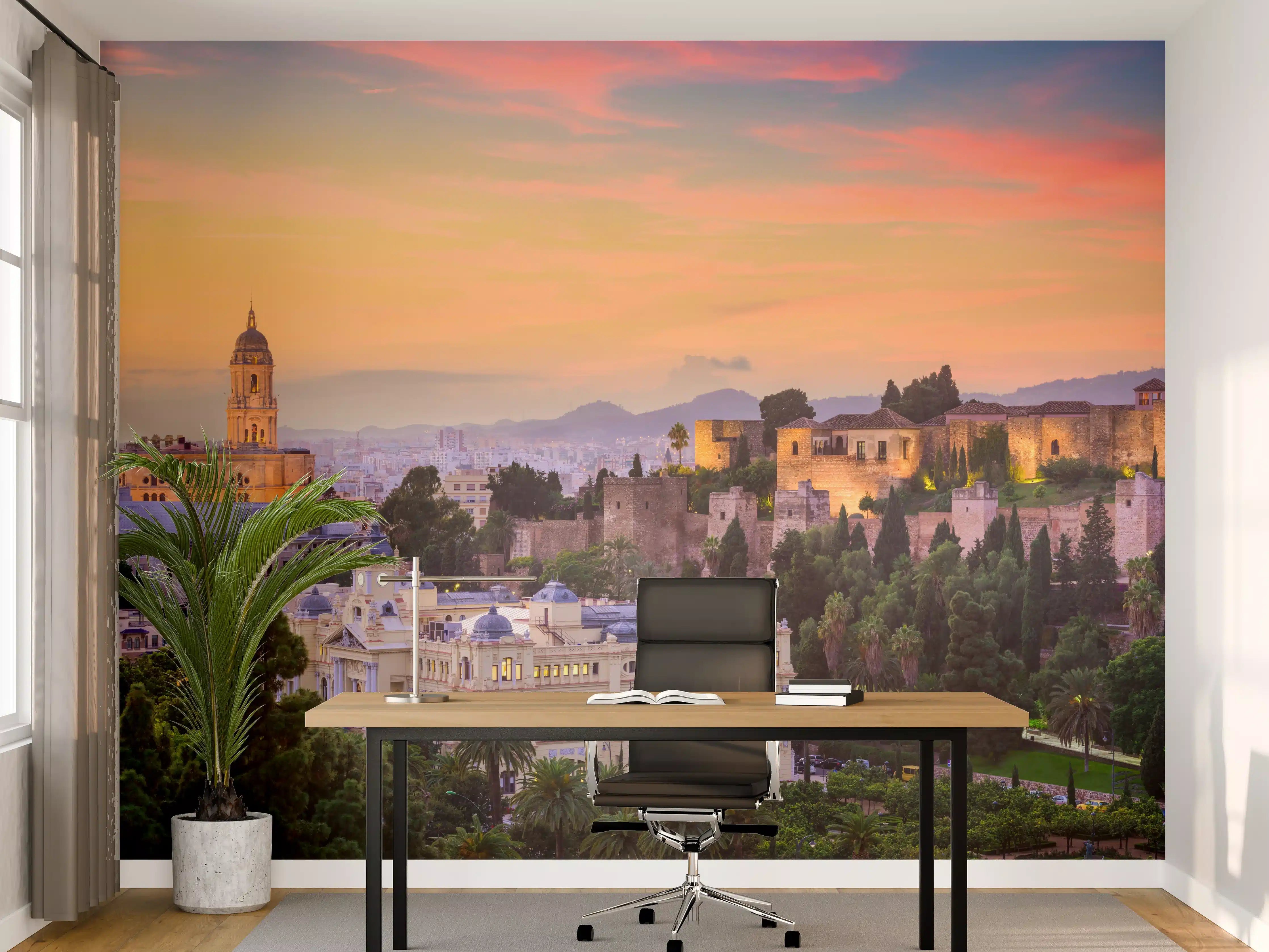 Büro Wandgestaltung - Malaga Skyline Dämmerungsfarben
